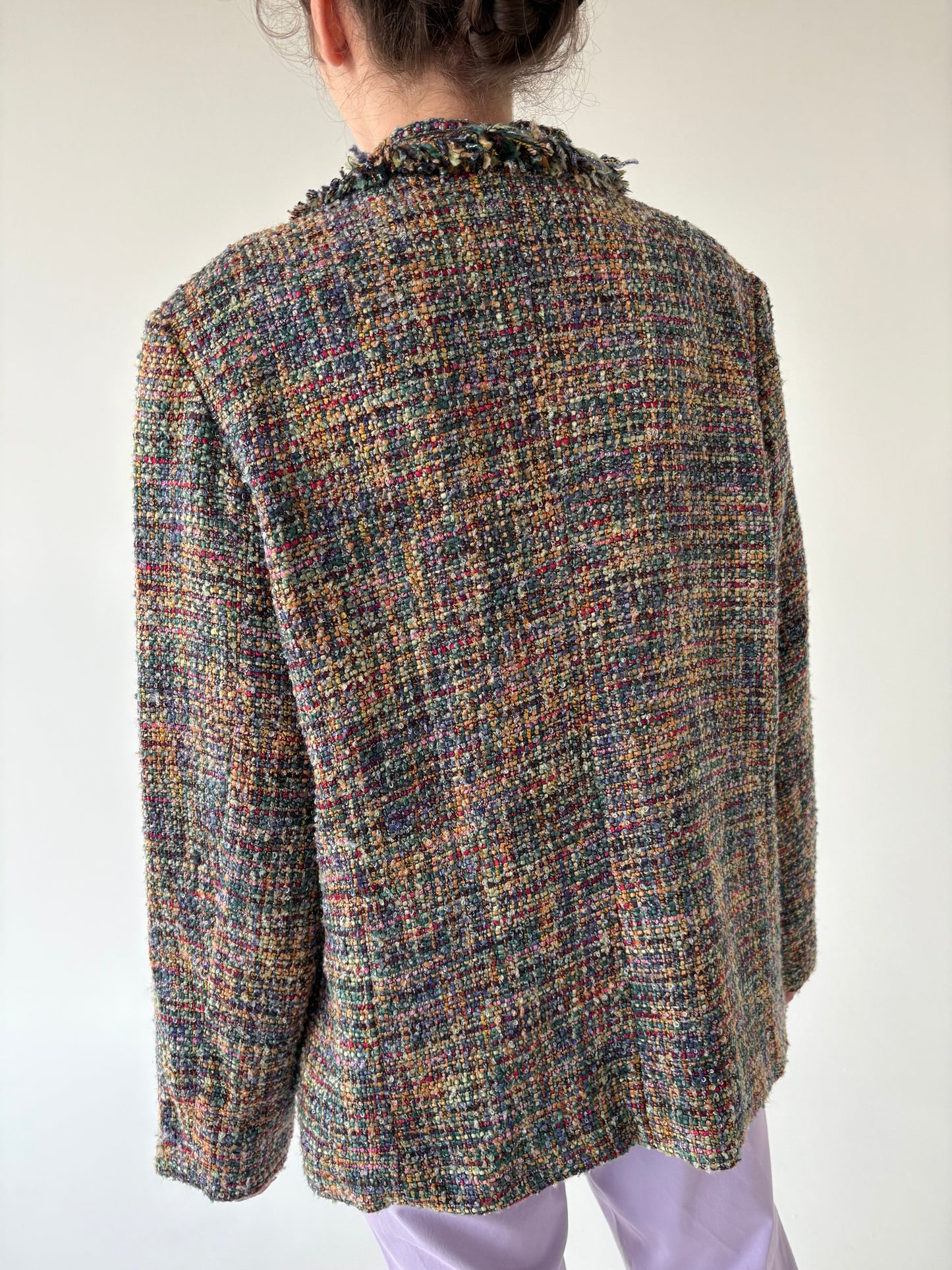 Sacou vintage in stil Chanel din tweed curcubeu