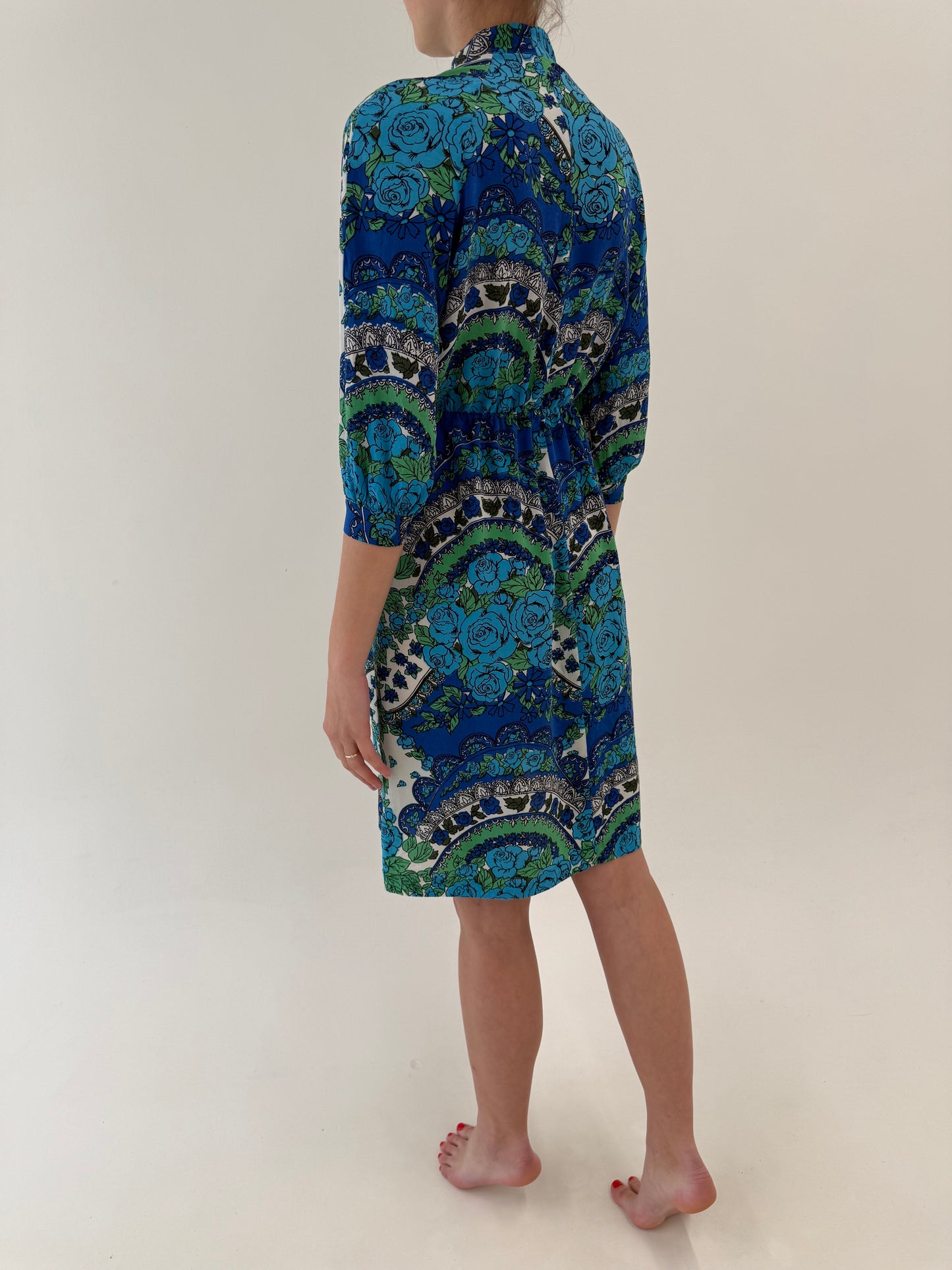 Rochie vintage din mătase naturală cu print superb și talie ultra înaltă elastică