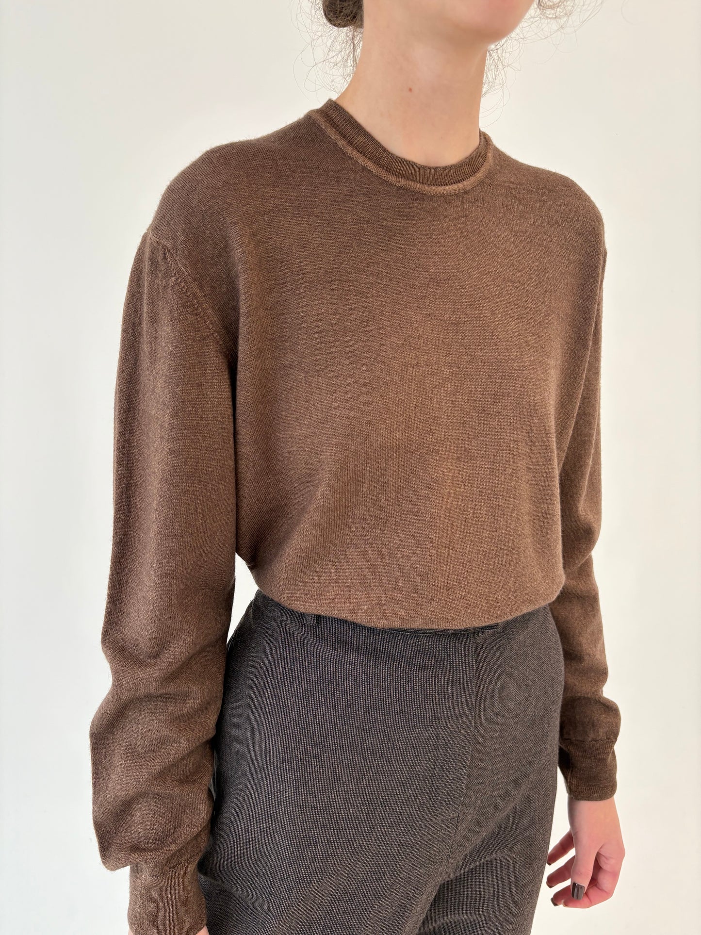 Pulover chocolate brown din lana merino extrafina de gramaj mare