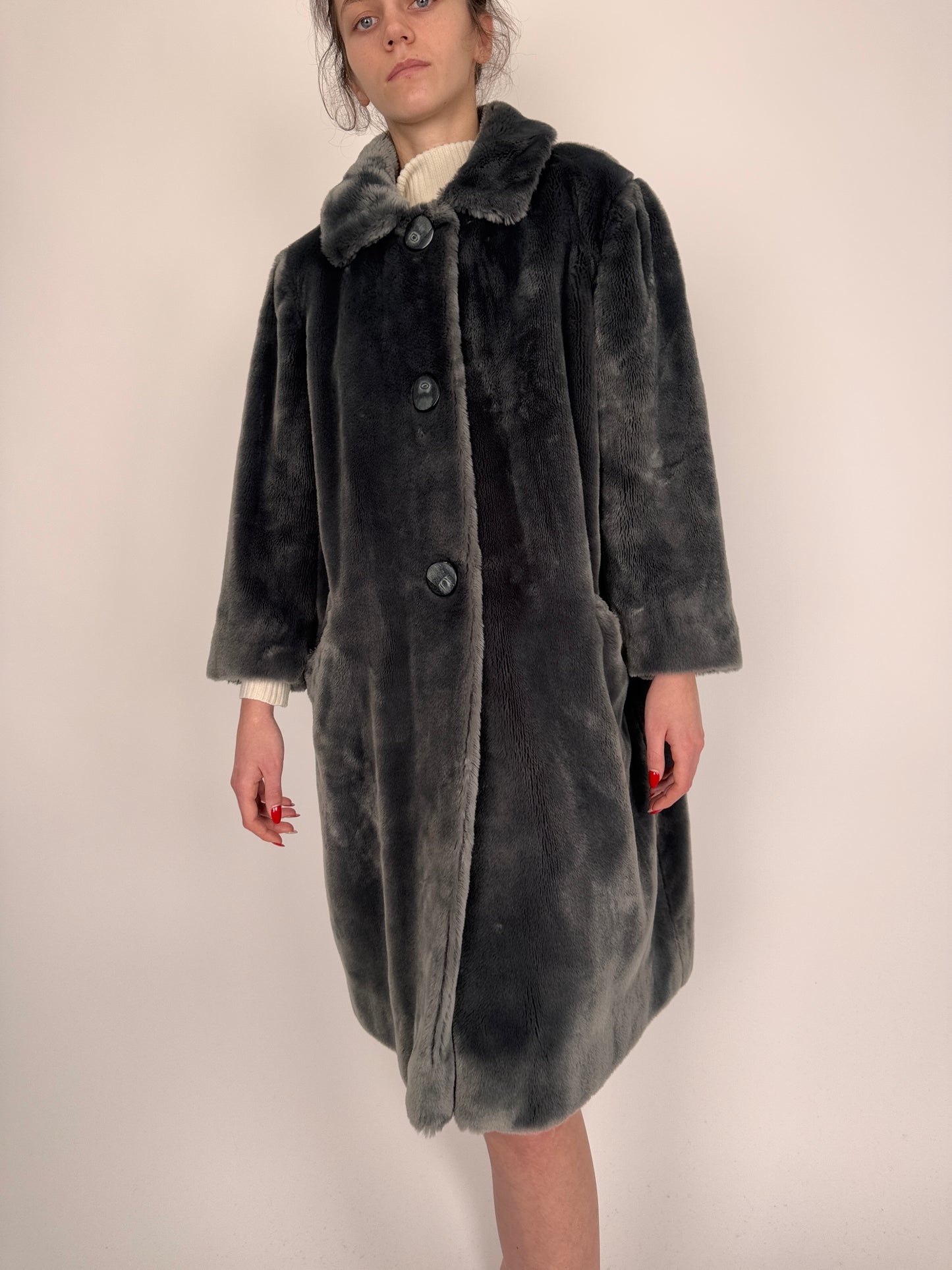 Teddy coat premium steel gray persoane petite