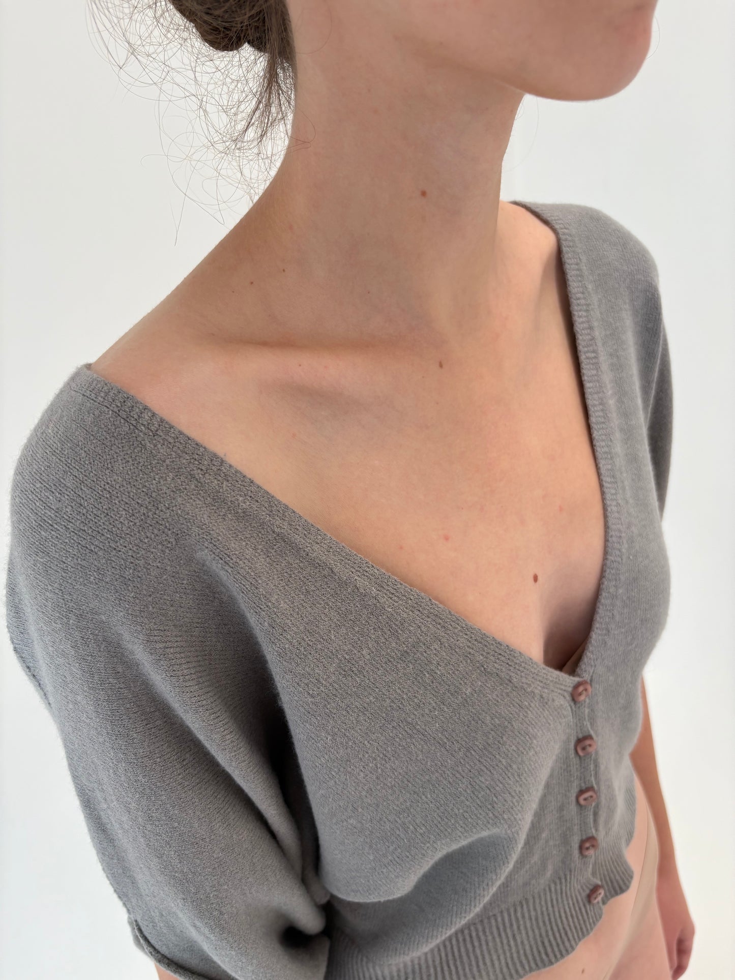 Top italian warm gray în anchior din mix de lana extrafina