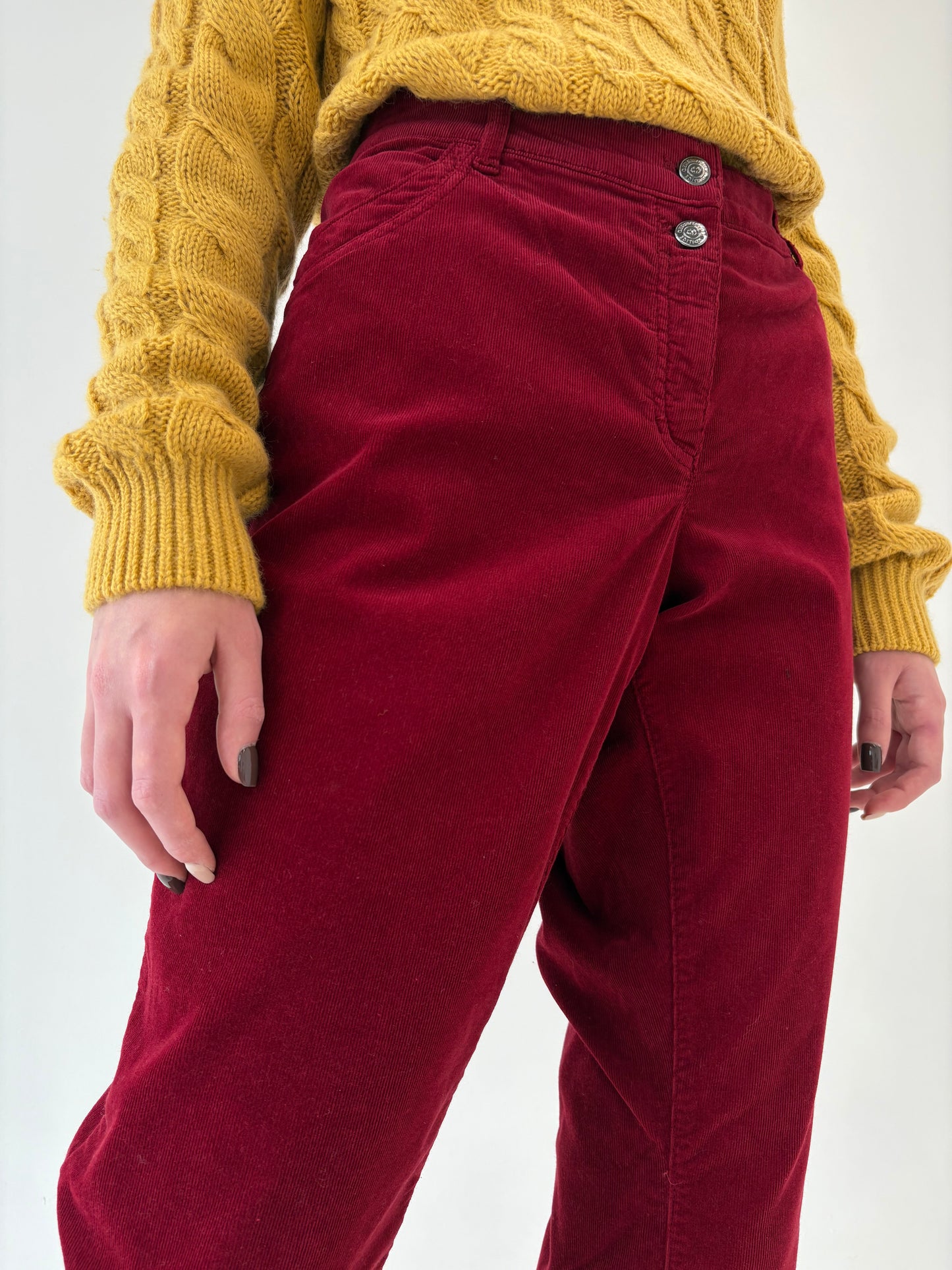 Pantaloni de brand premium confort burgundy din corduroy modelator