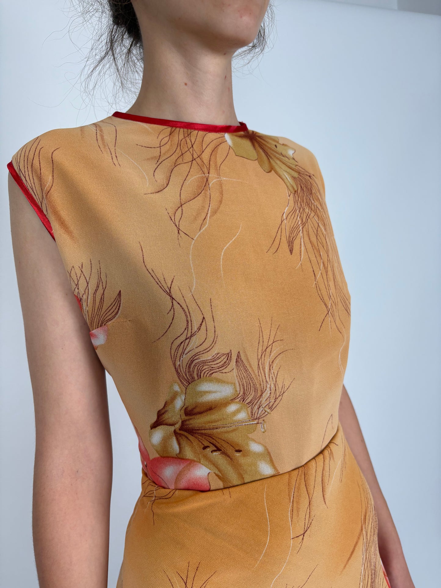 Rochie vintage cu talie marcată champagne orange