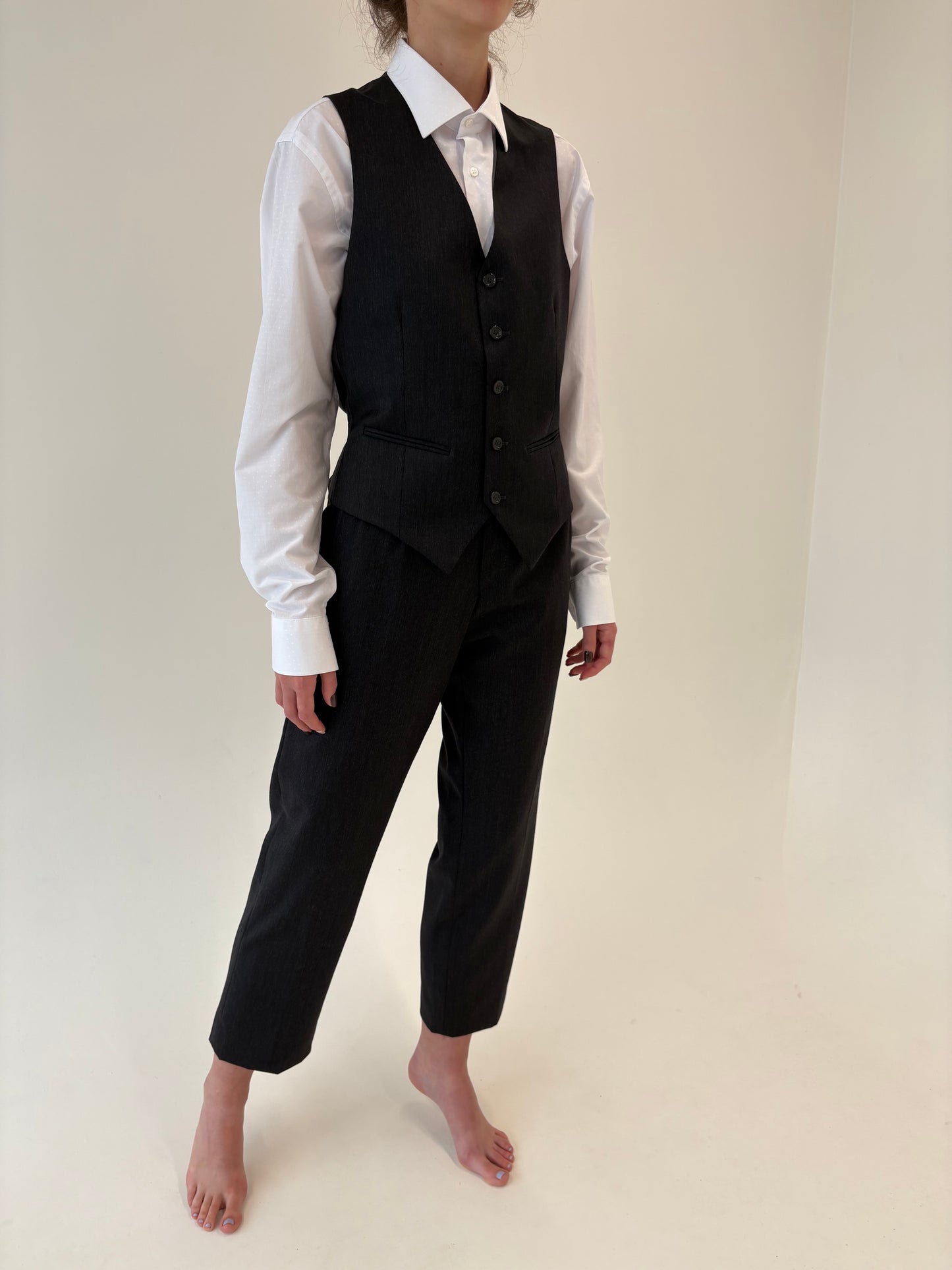 Costum italian charcoal gray din 3 piese și lana extrafina