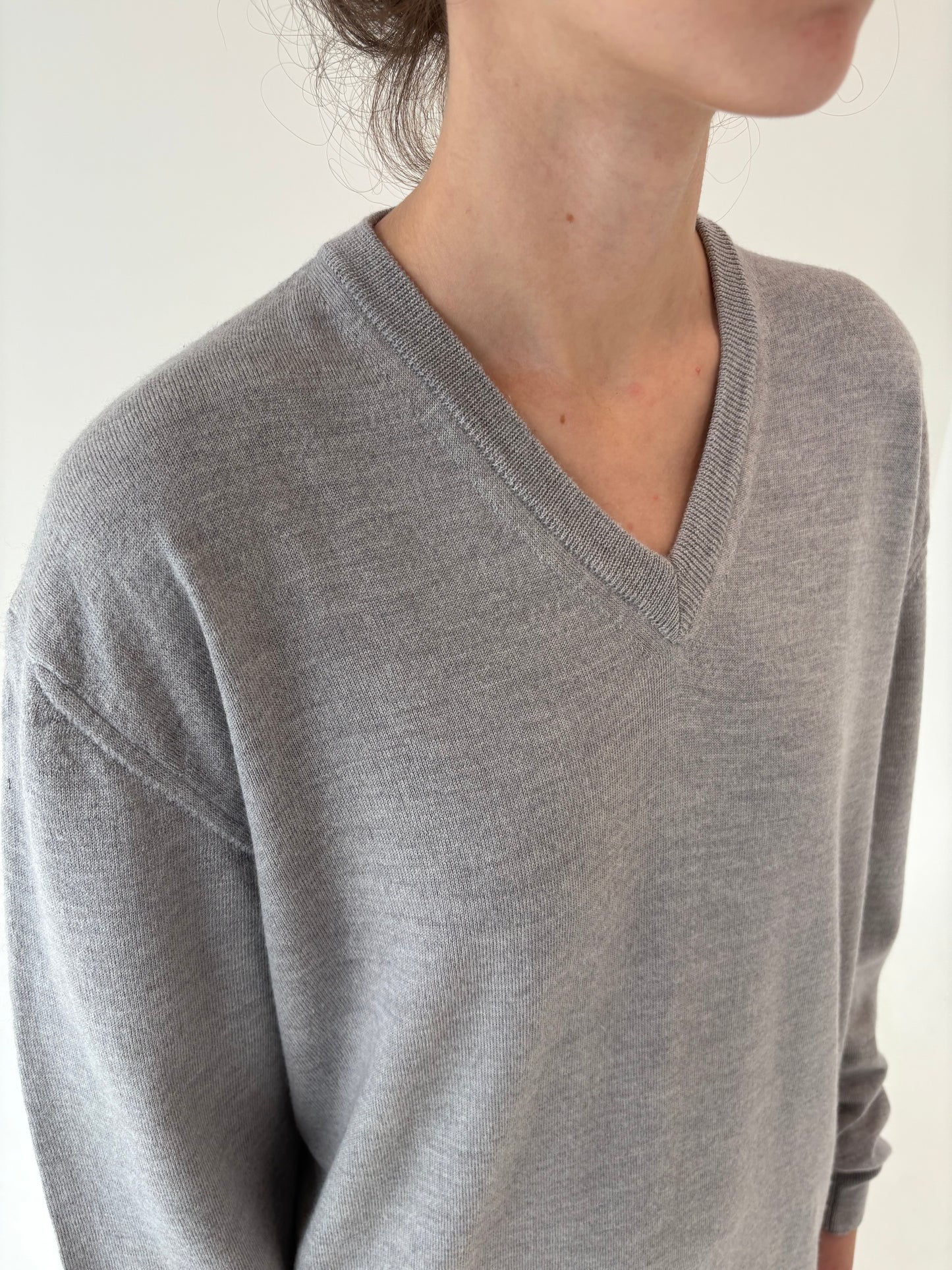 Pulover light gray în anchior din lana merino extrafina de gramaj mare