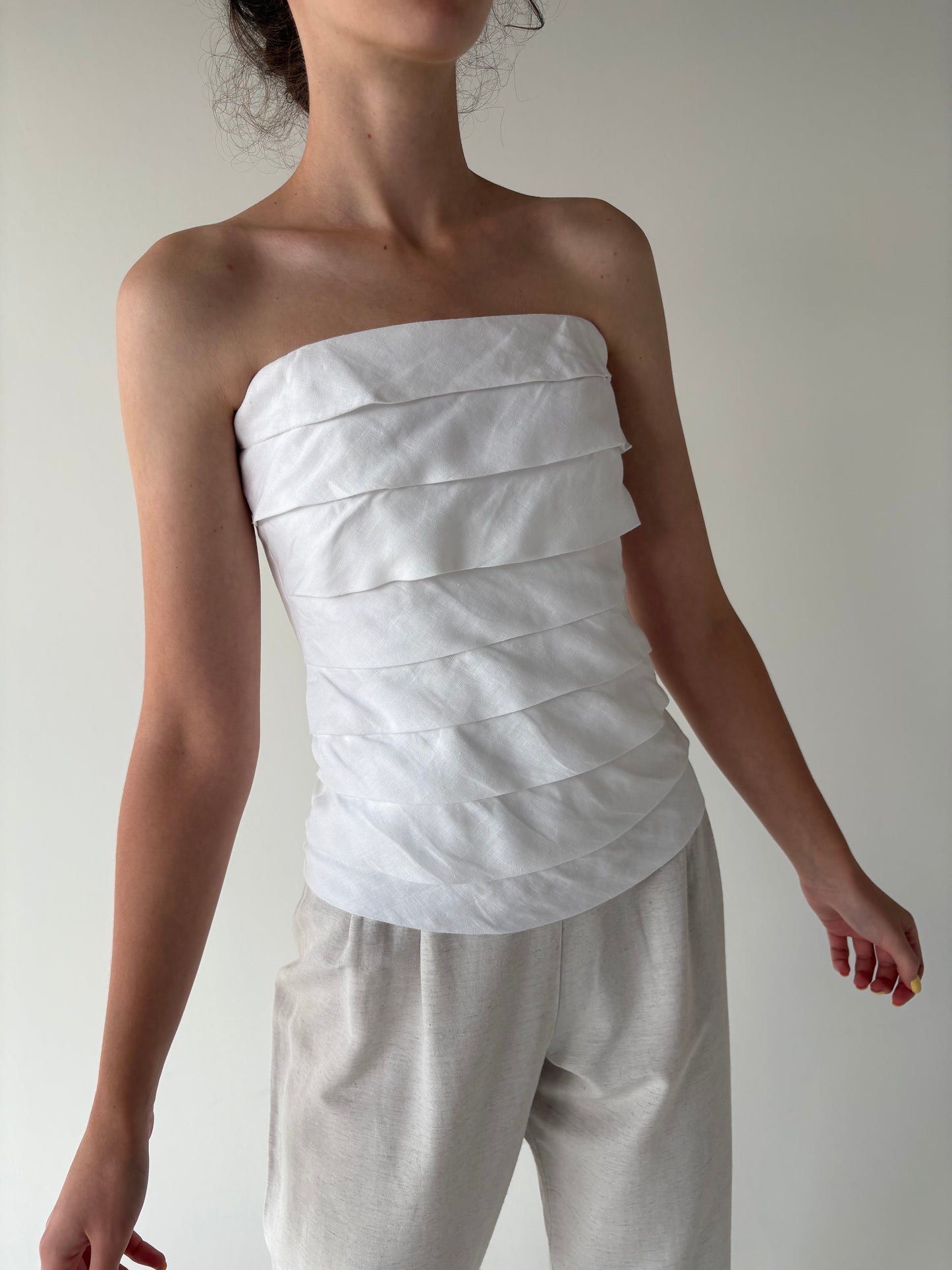 Corset de zi din pânză de in cu pliseuri