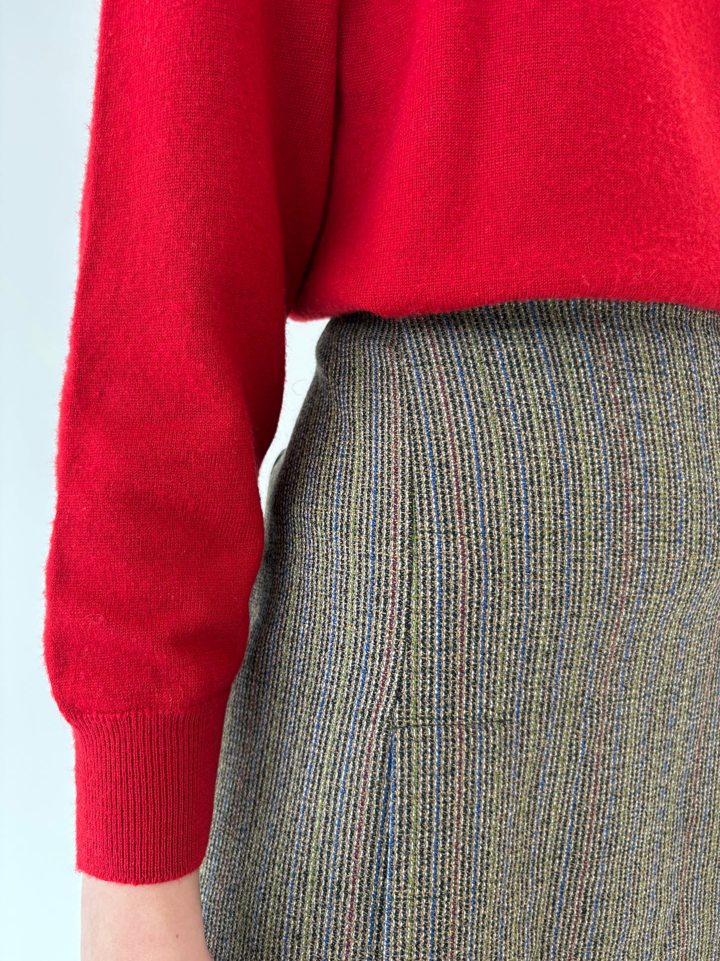 Fustă italiană A-line din tweed plin de lana extrafina cu efect curcubeu
