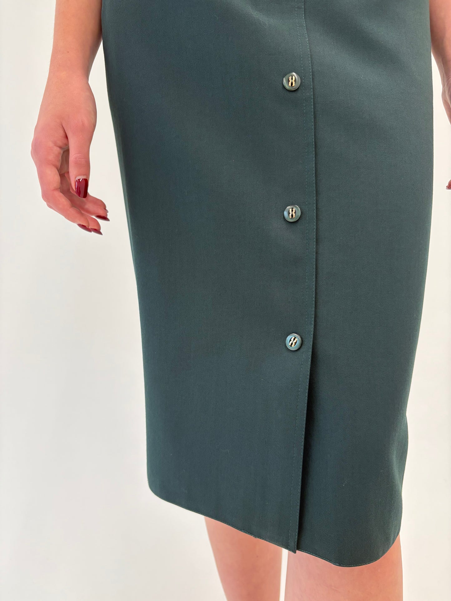 Fustă forest green cu talie ultra înaltă marcată elastică în croi conic