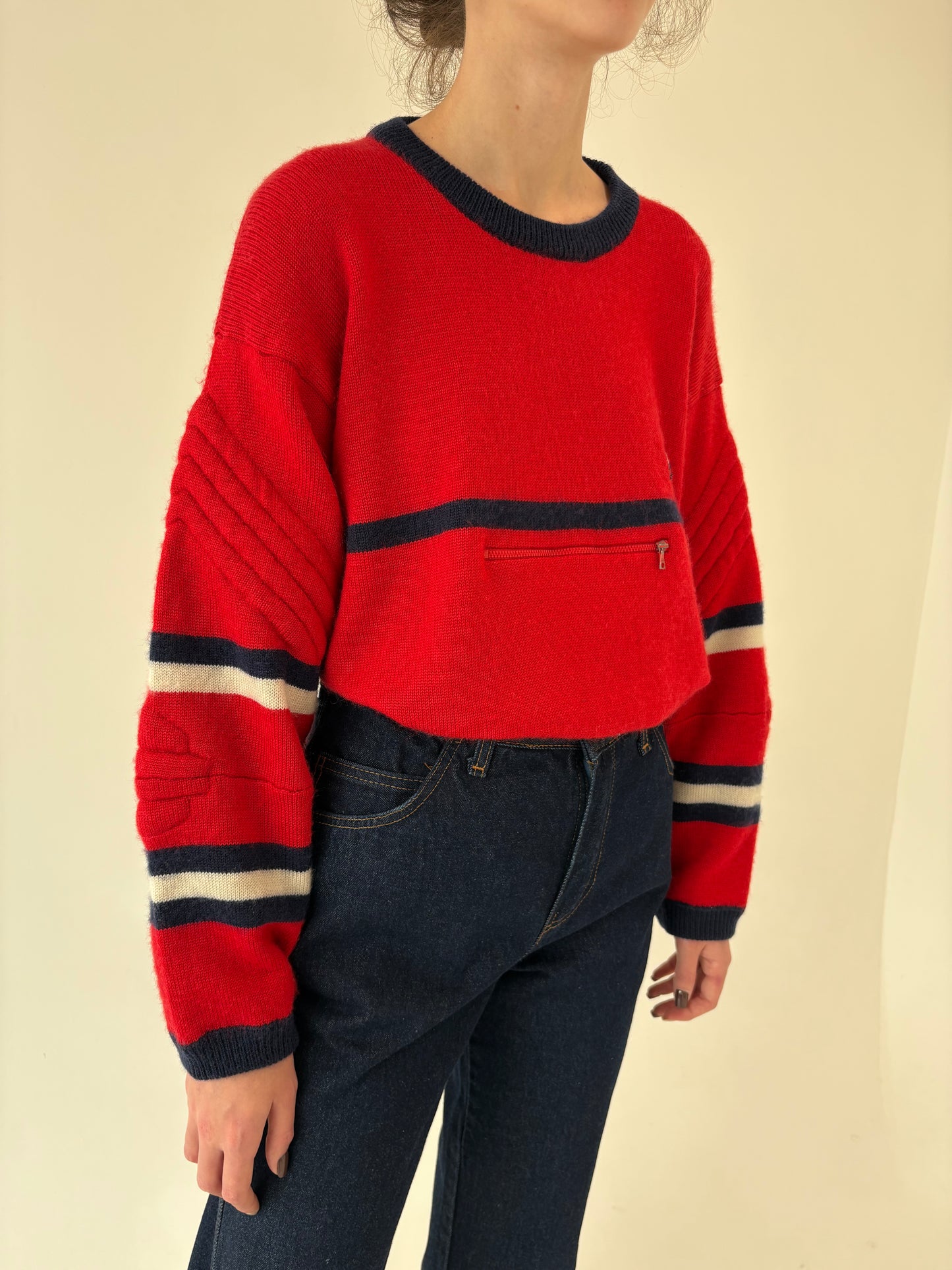 Pulover vintage sport de gramaj super mare din lana groasă extrafina