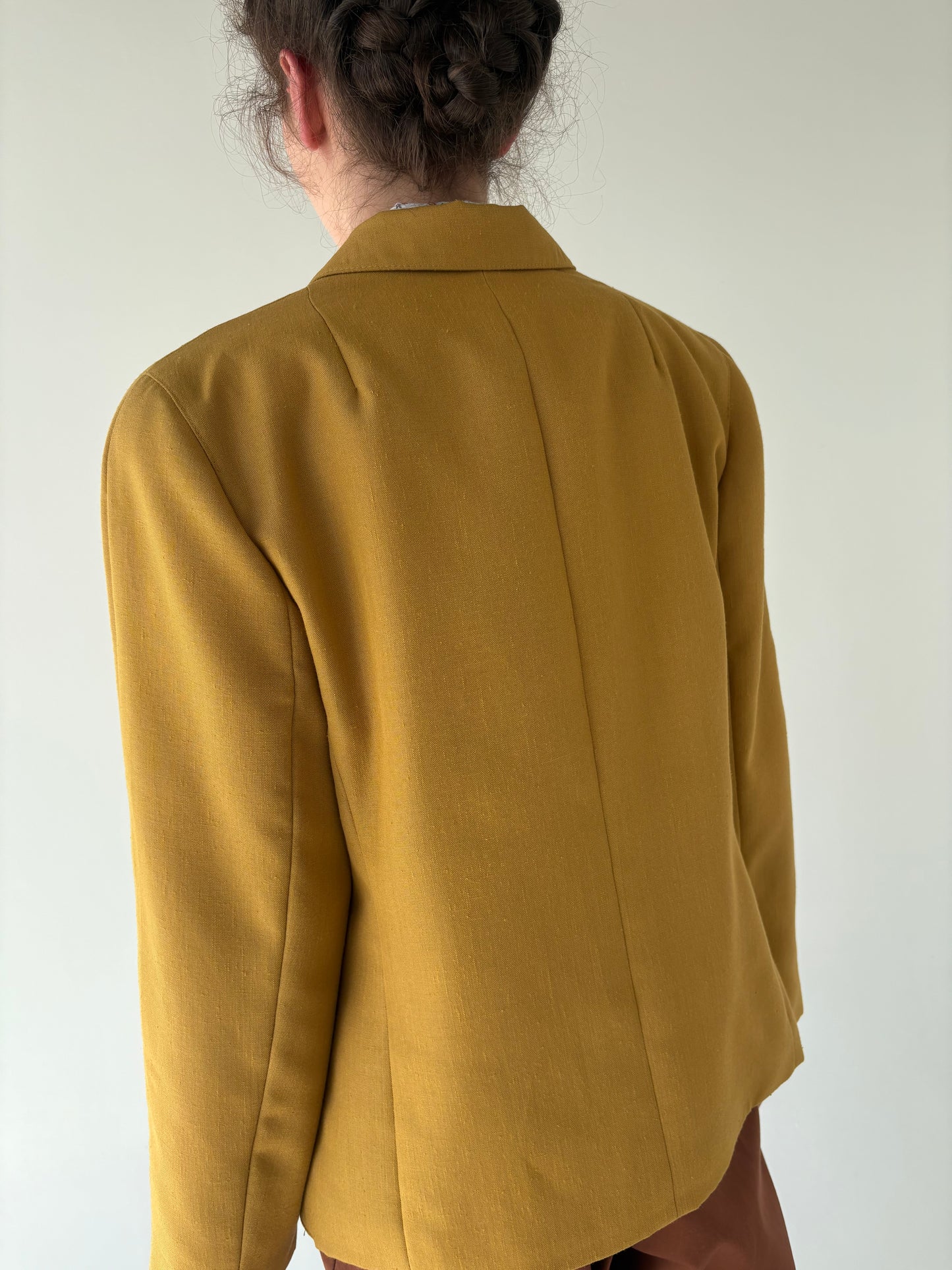Sacou mustard yellow vinatge cu închidere dublă din mix de lana