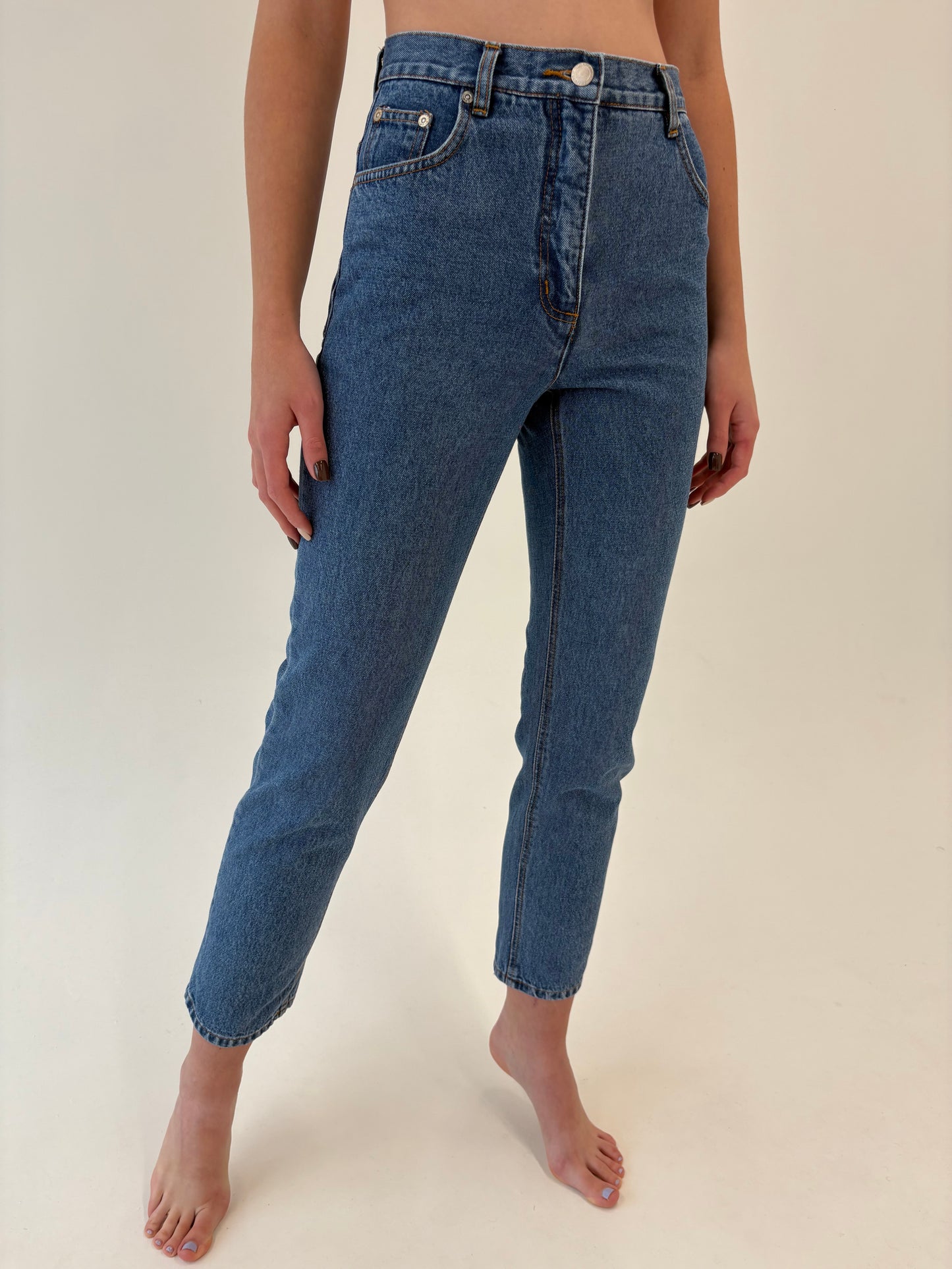 Jeans vintage premium clasic wash cu talie înaltă