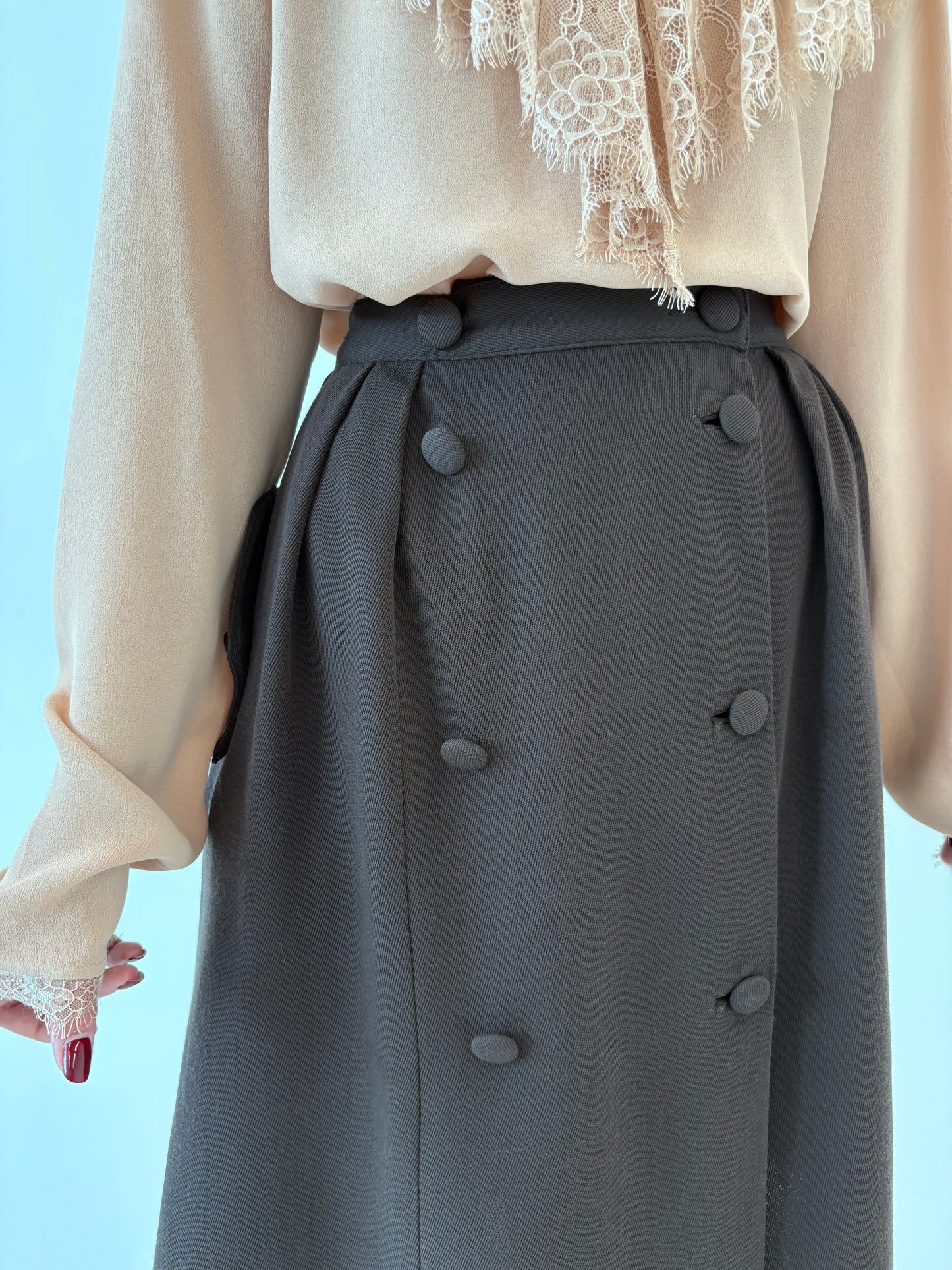 Fustă chocolate brown vintage italian cu buzunare din stofă extrafina de lana