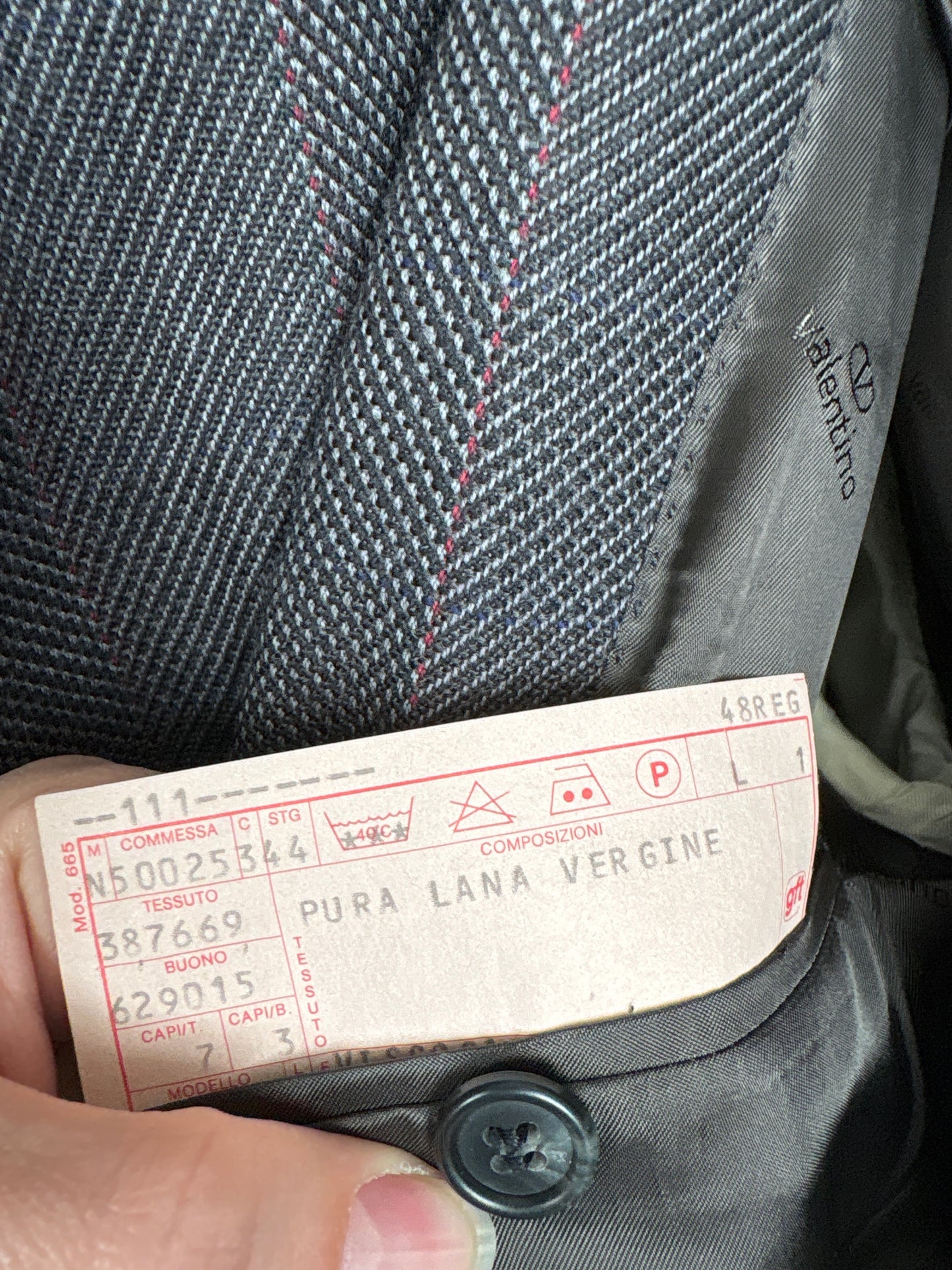 Costum Valentino în carouri foarte fine coral red din lana extrafina