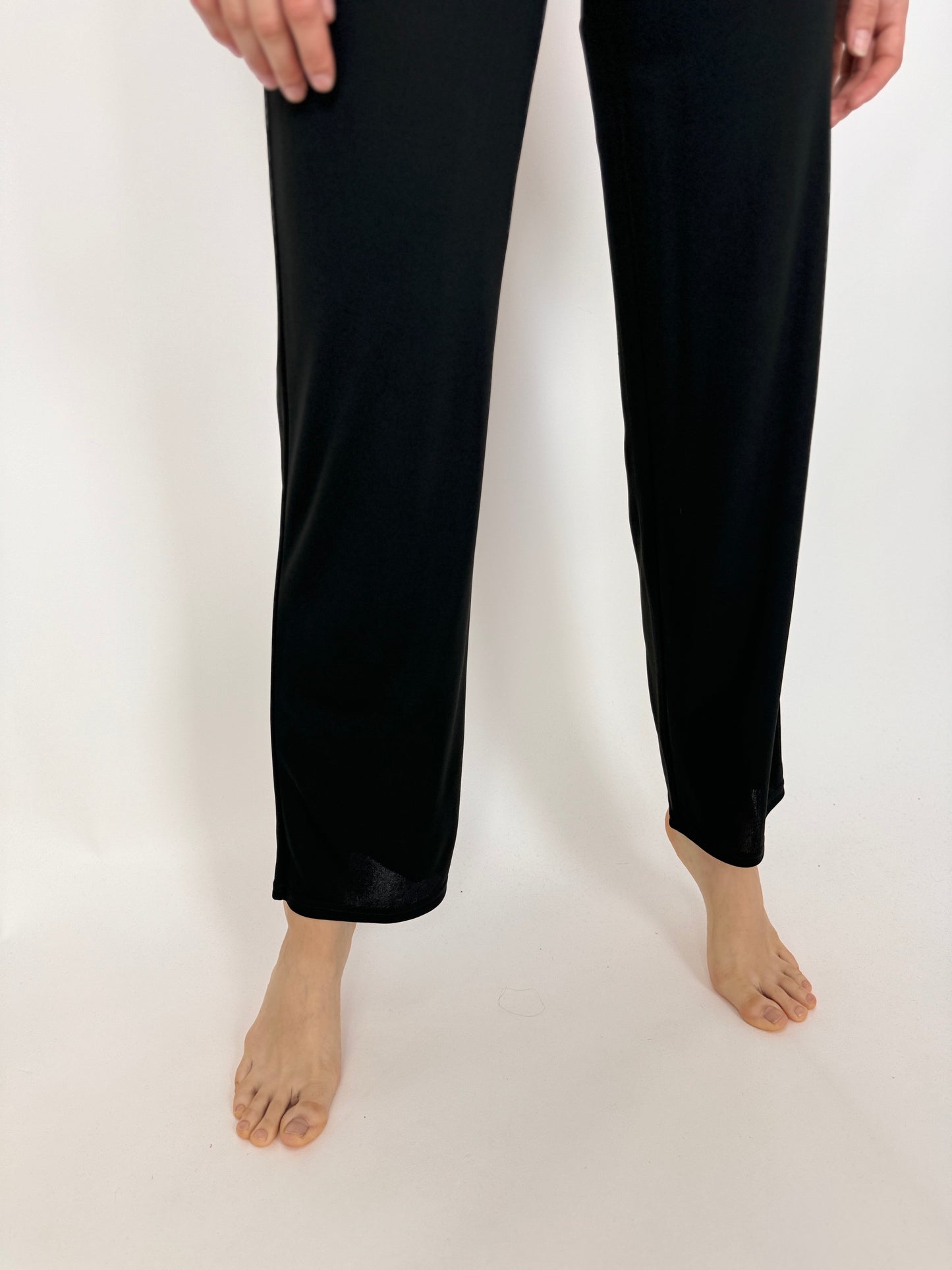 Pantaloni negri drepți talie ultra înaltă ușor elastici