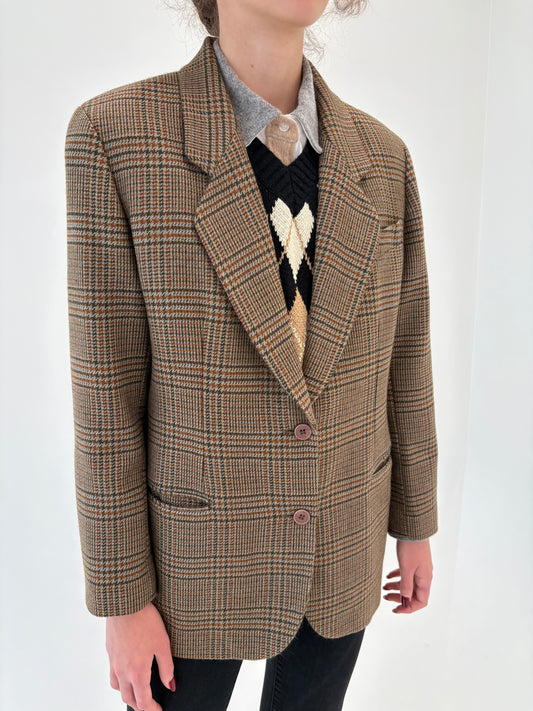 Sacou vintage camel petite pied du coq din Tartan de lana extrafina