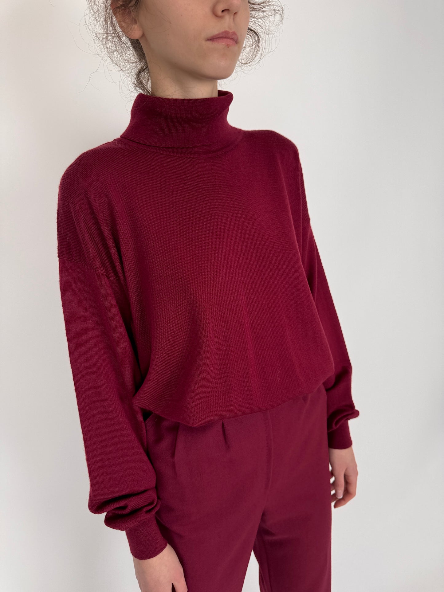 Maleta burgundy tall din lana merino extrafina