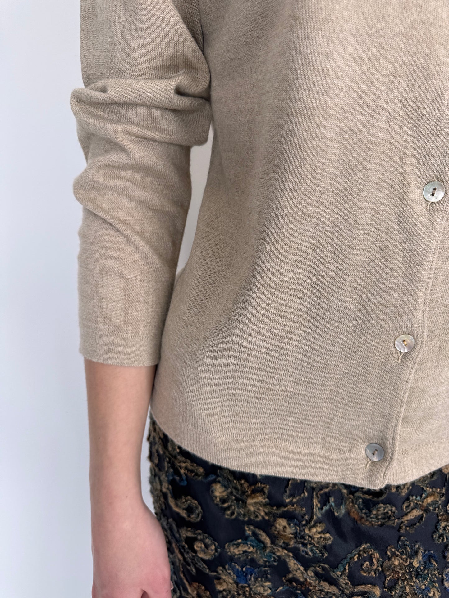 Cardigan italian nude beige din lana merino extrafina