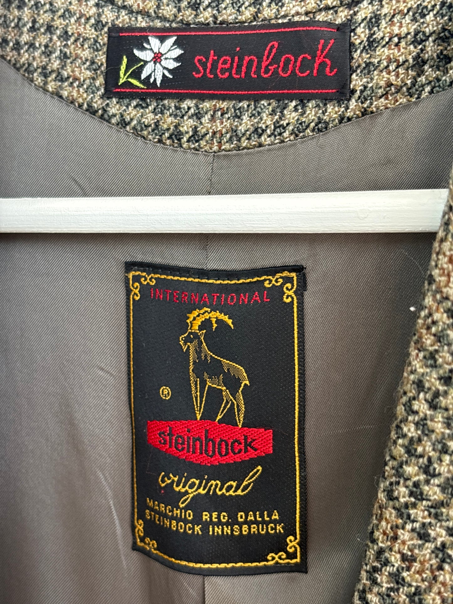 Sacou de brand luxury din stofă plină pied du coq de lana camel și kaki