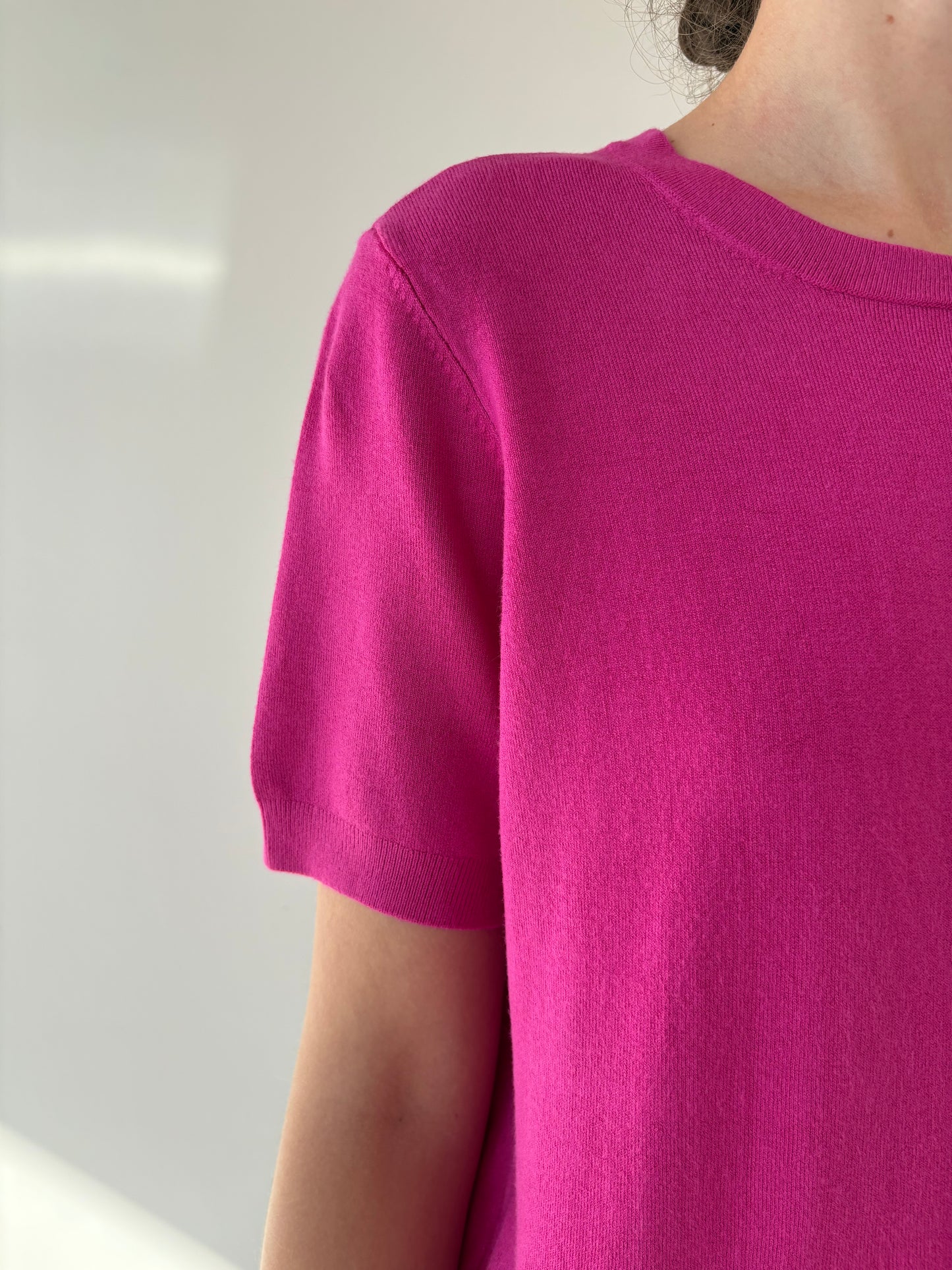 Top fucsia din jerse greu de bumbac cu elastan
