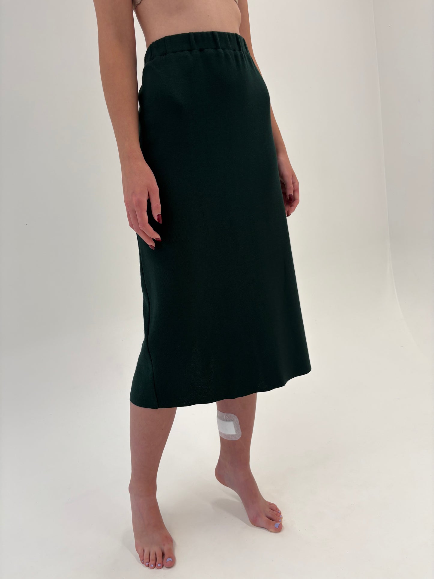 Fustă forest green din jerse de lana extrafin