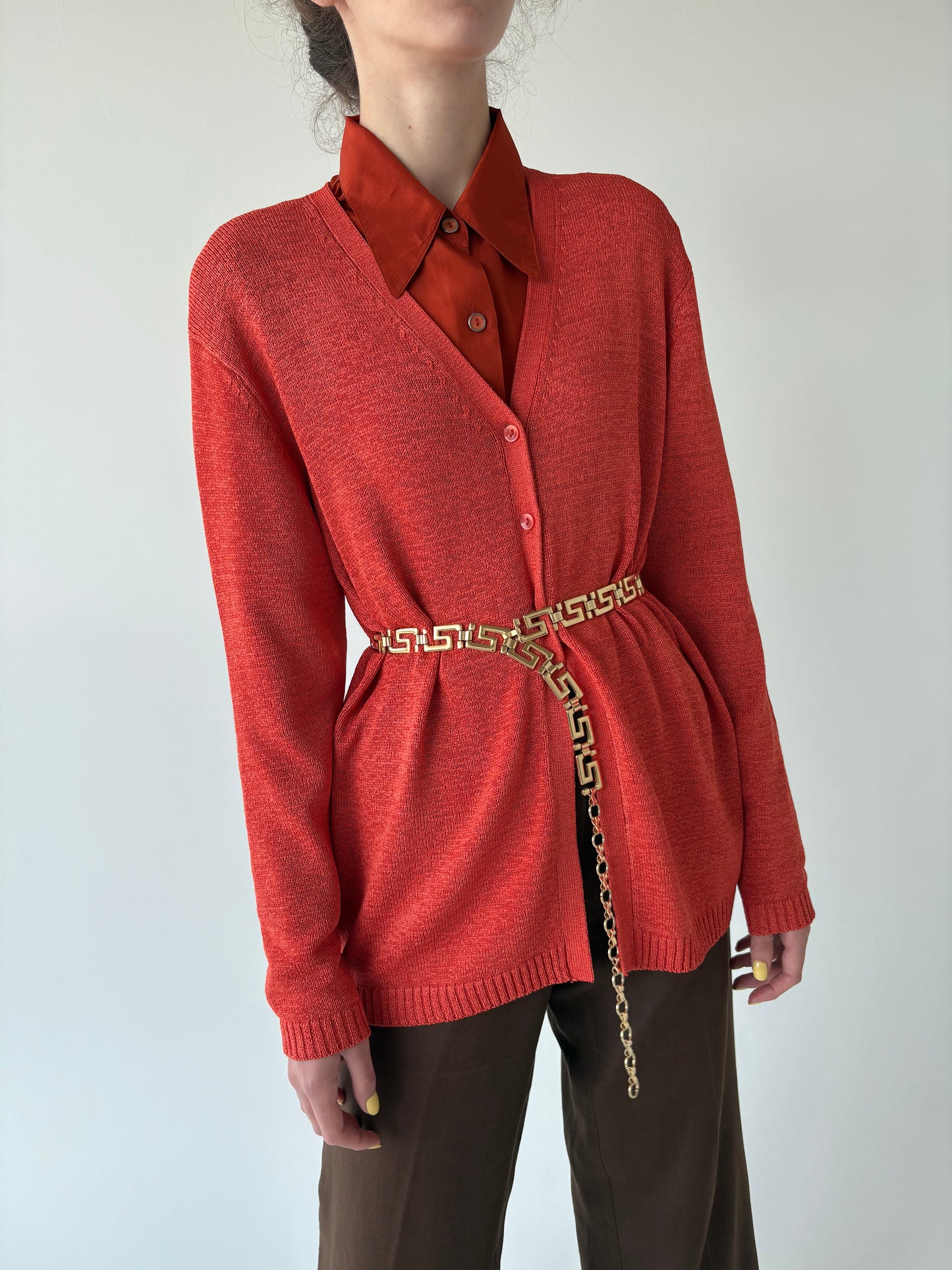 Cardigan fire orange de vară din mix de in cu vascoza