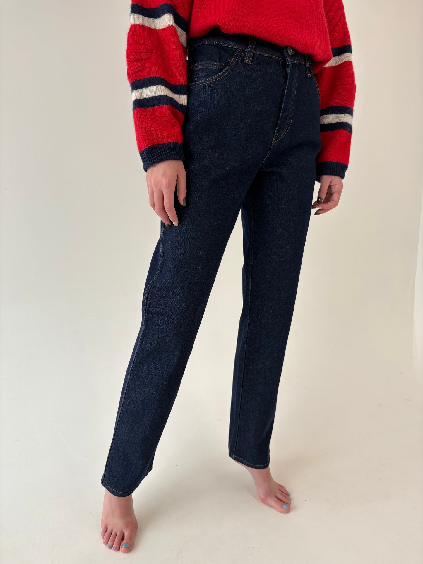Jeans vintage premium raw dark wash cu talie ultra înaltă tall
