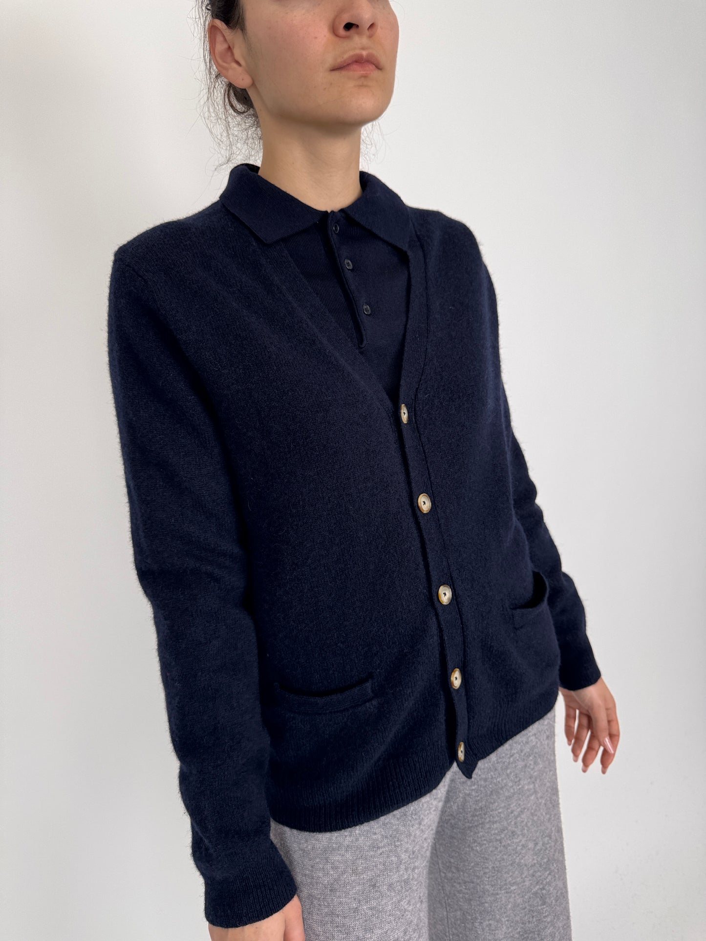 Cardigan premium italian din lana extrafina Navy blue