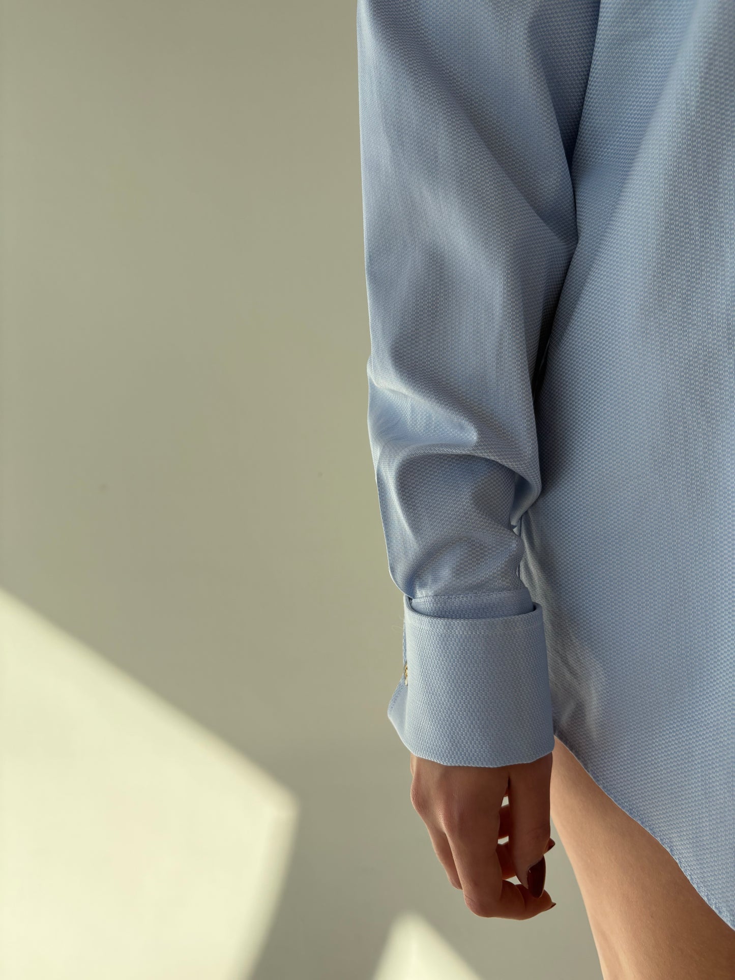 Cămașa italiană super premium baby blue din poplin ușor satinat gros texturat