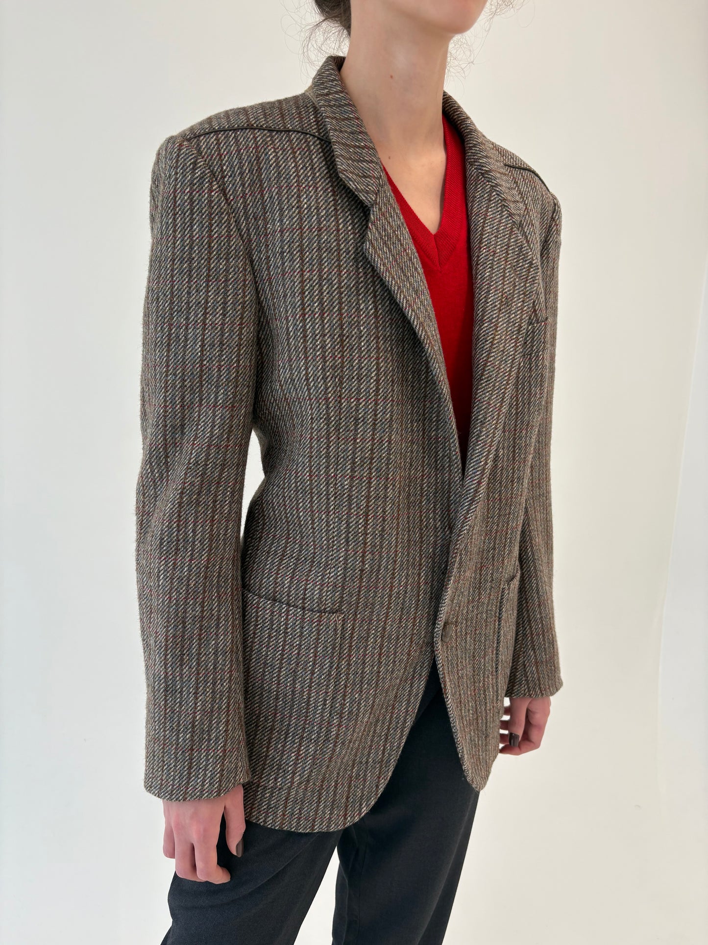 Sacou vintage luxury italian din tweed gros de lana, alpaka și mătase naturală