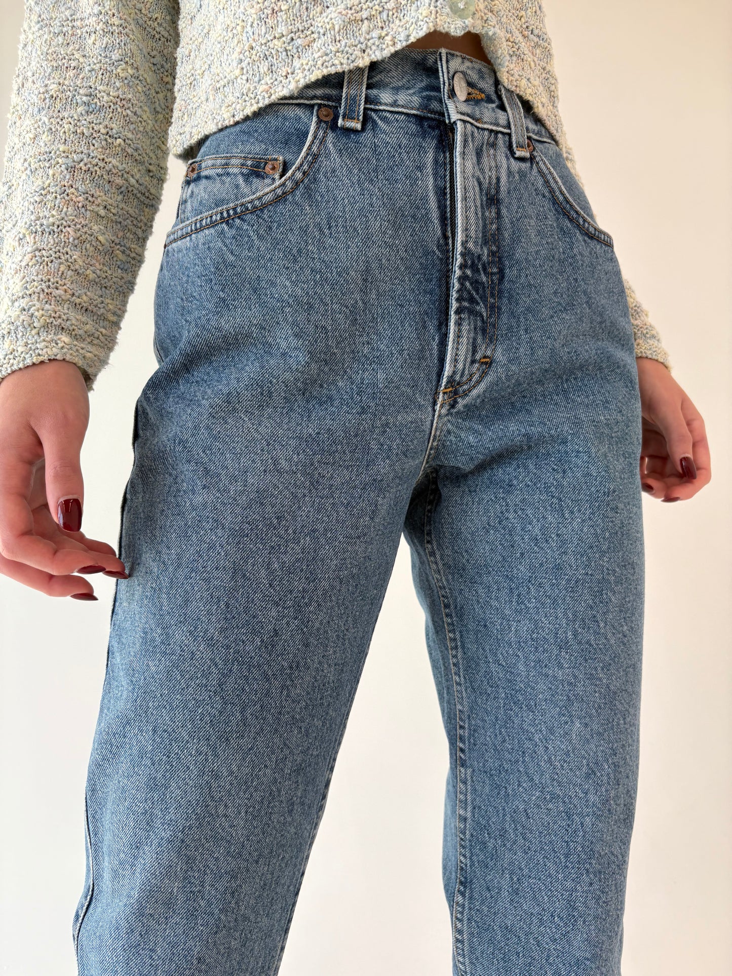 Jeans vintage premium mom fit cu talie înaltă