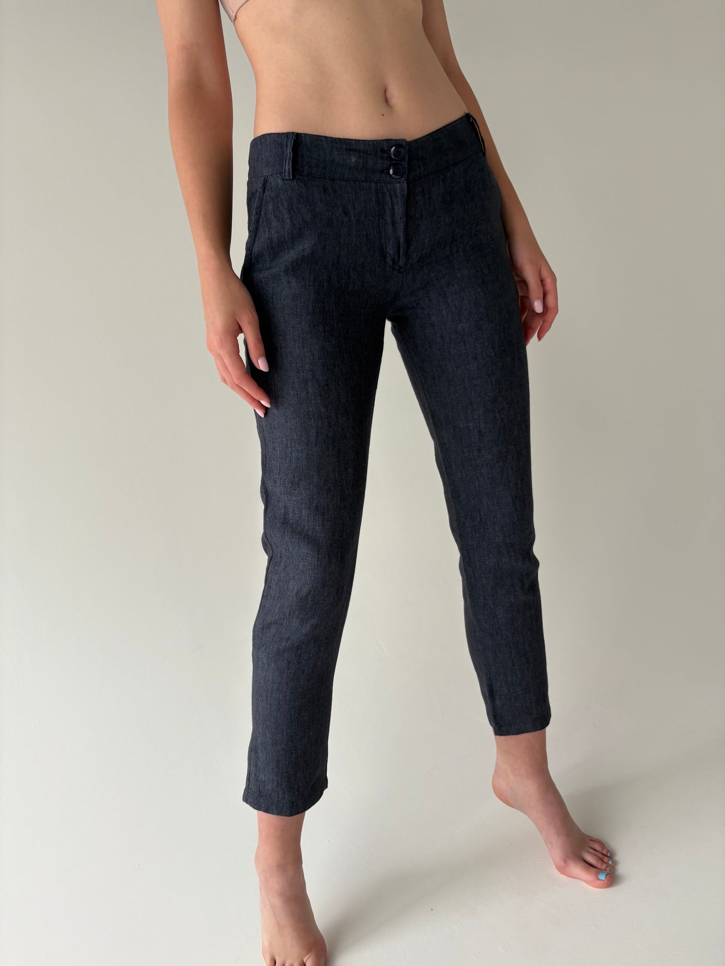 Pantaloni jeans blue petite din in premium italian în croi clasic