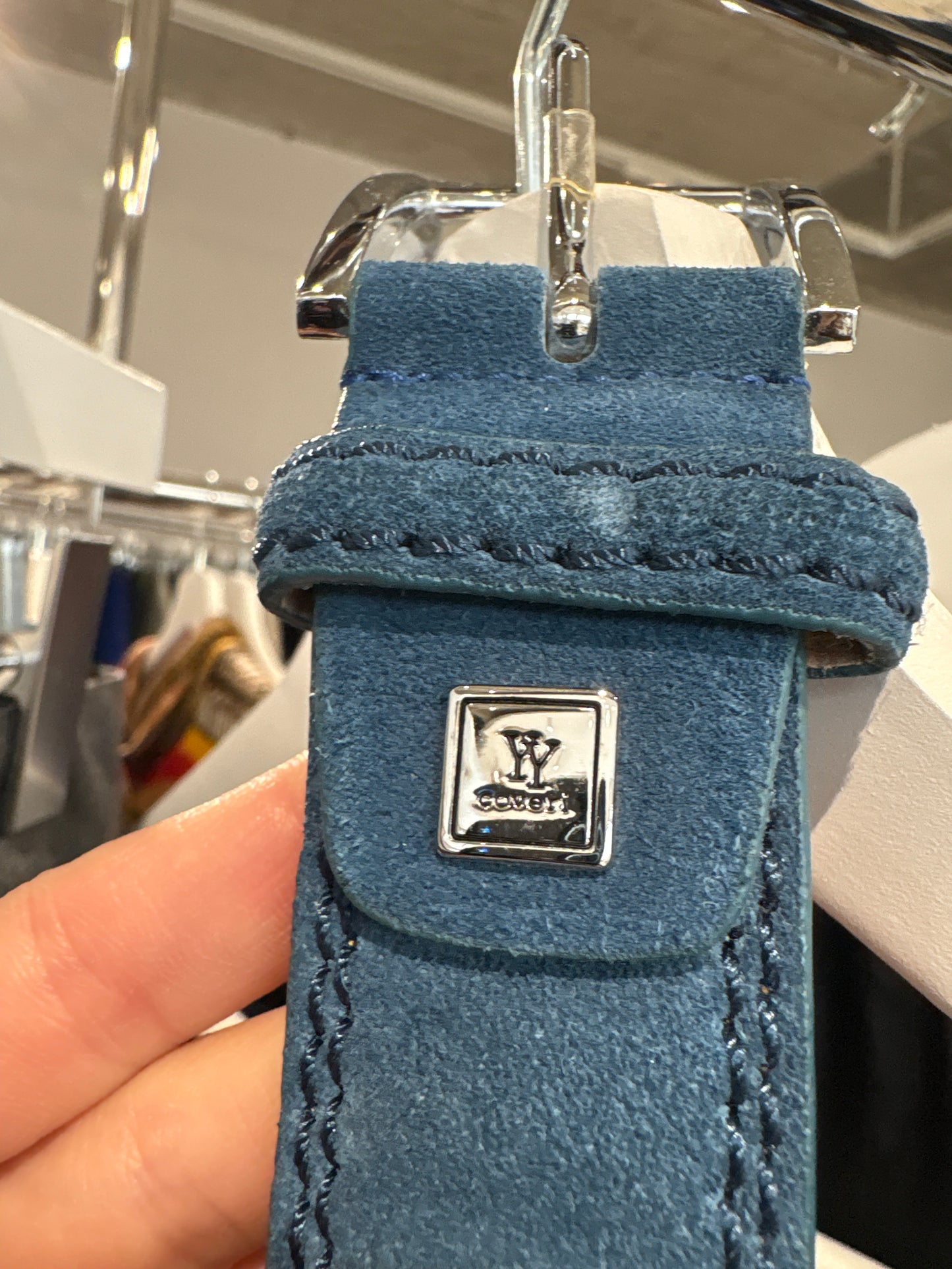 Curea jeans blue din piele naturală întoarsă