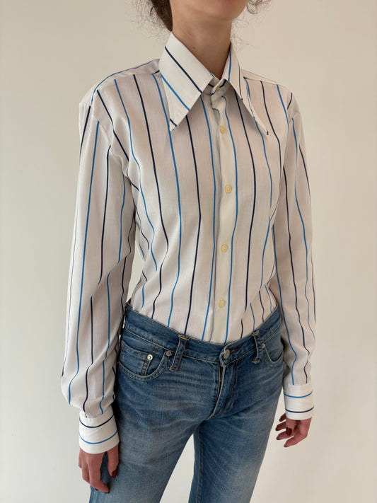 Cămașa vintage din poplin de bumbac cu butoni incluși și dungi verticale