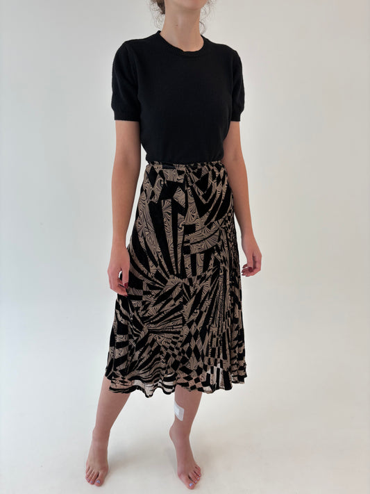 Fustă italiană în bie din mix de mătase naturală cu inserții de catifea