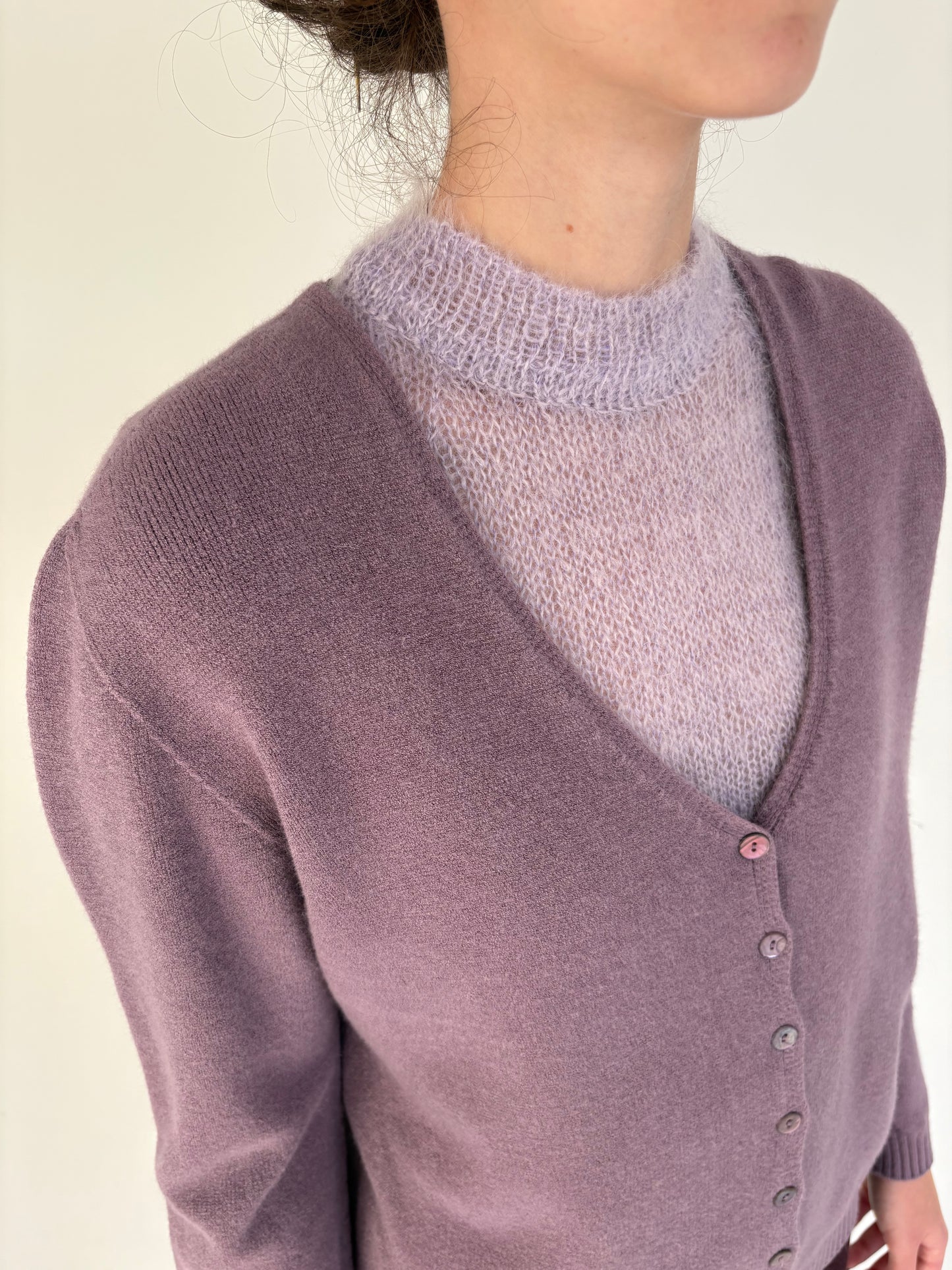 Cardigan dusty lavender din lana extrafina