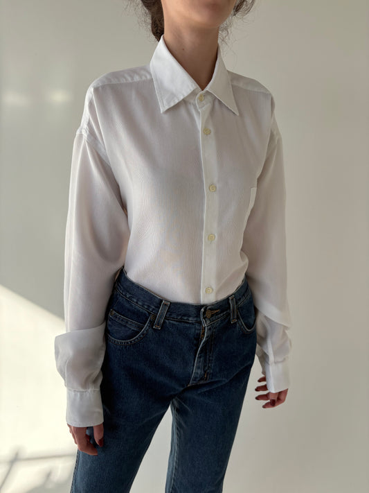 Cămașa Stefanel din poplin excepțional gros de bumbac în croi actual