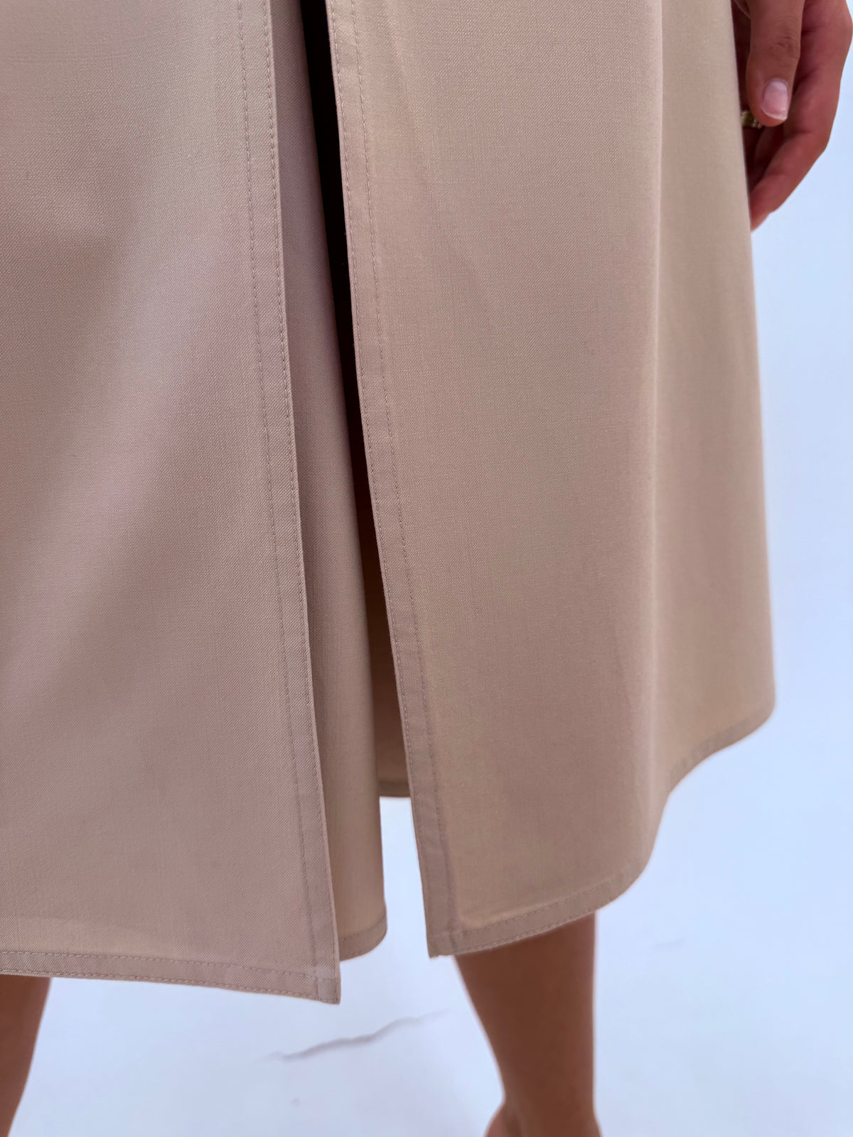 Fustă pantaloni Max Mara camel din stofă de lana extrafina subțire cu buzunare