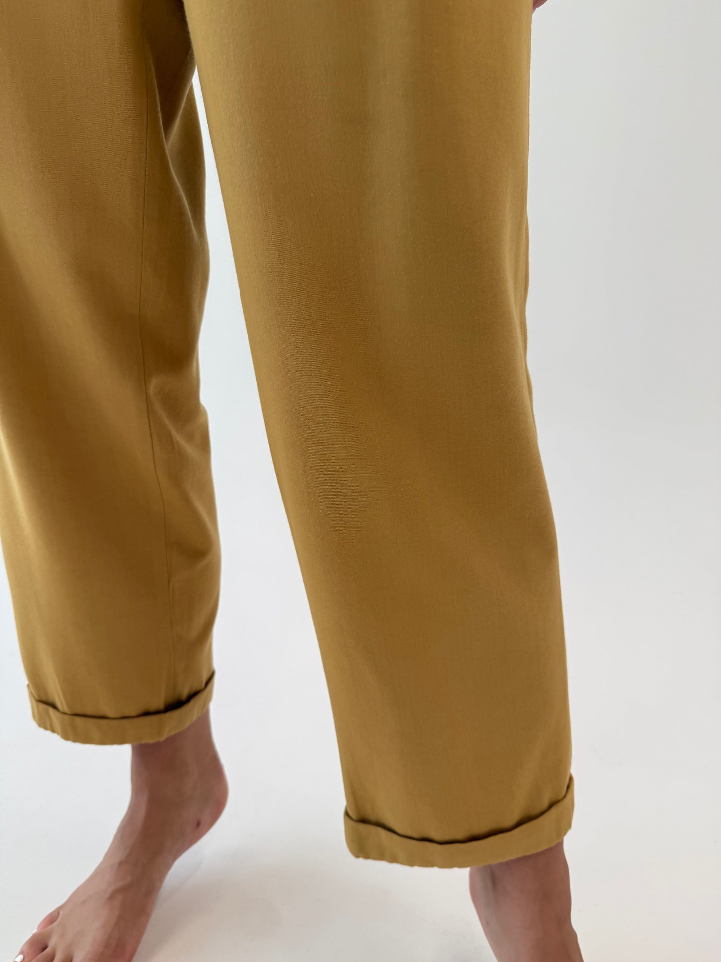 Pantaloni vintage camel din bumbac super gros cu pense și manșete