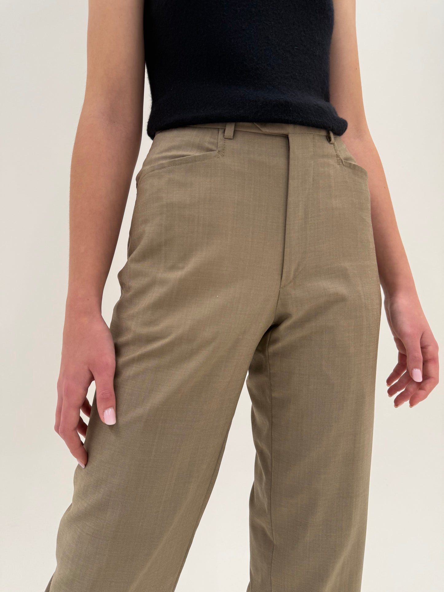 Pantaloni camel luxury italienești din stofă extrafina de lana și mohair