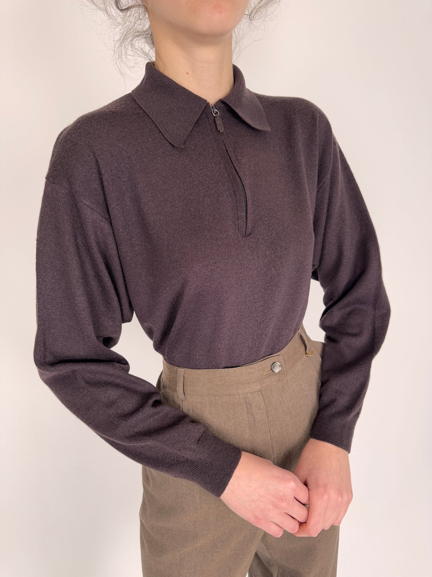 Pulover vintage polo luxury Versace raisin brown din lana merino extrafina