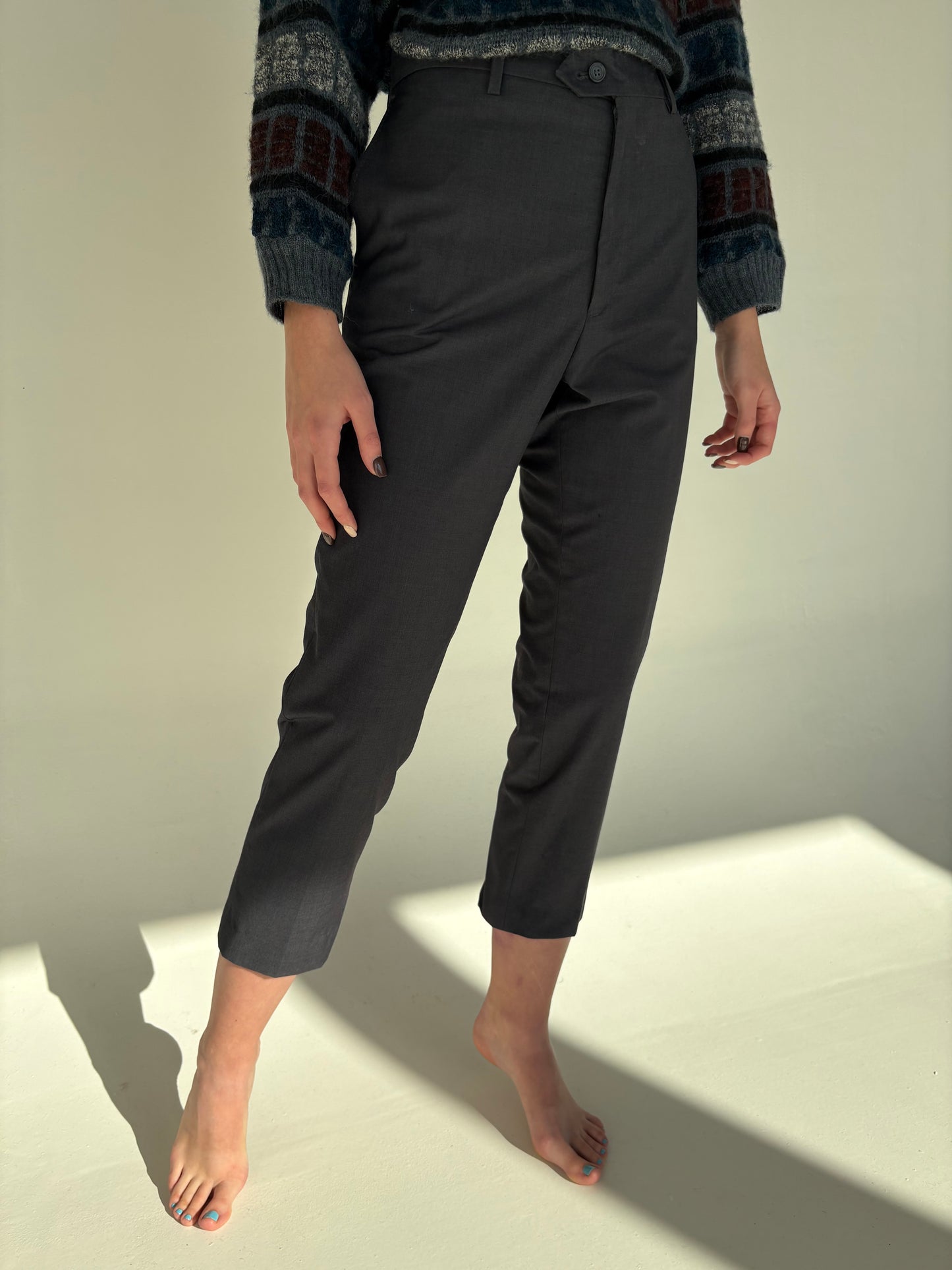 Pantaloni steel gray din lana extrafina petite