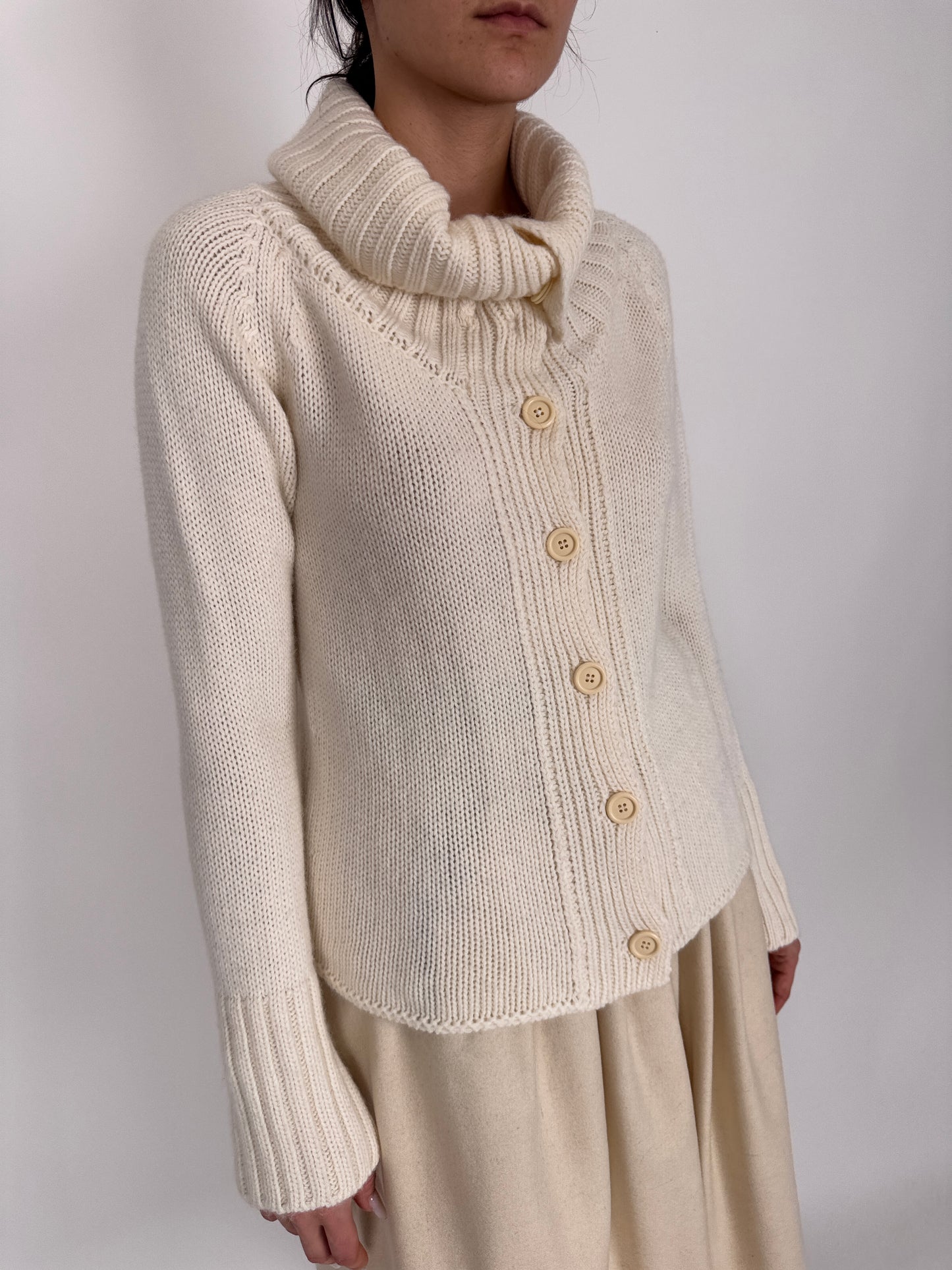 Cardigan ivoire de gramaj mare din lana extrafina