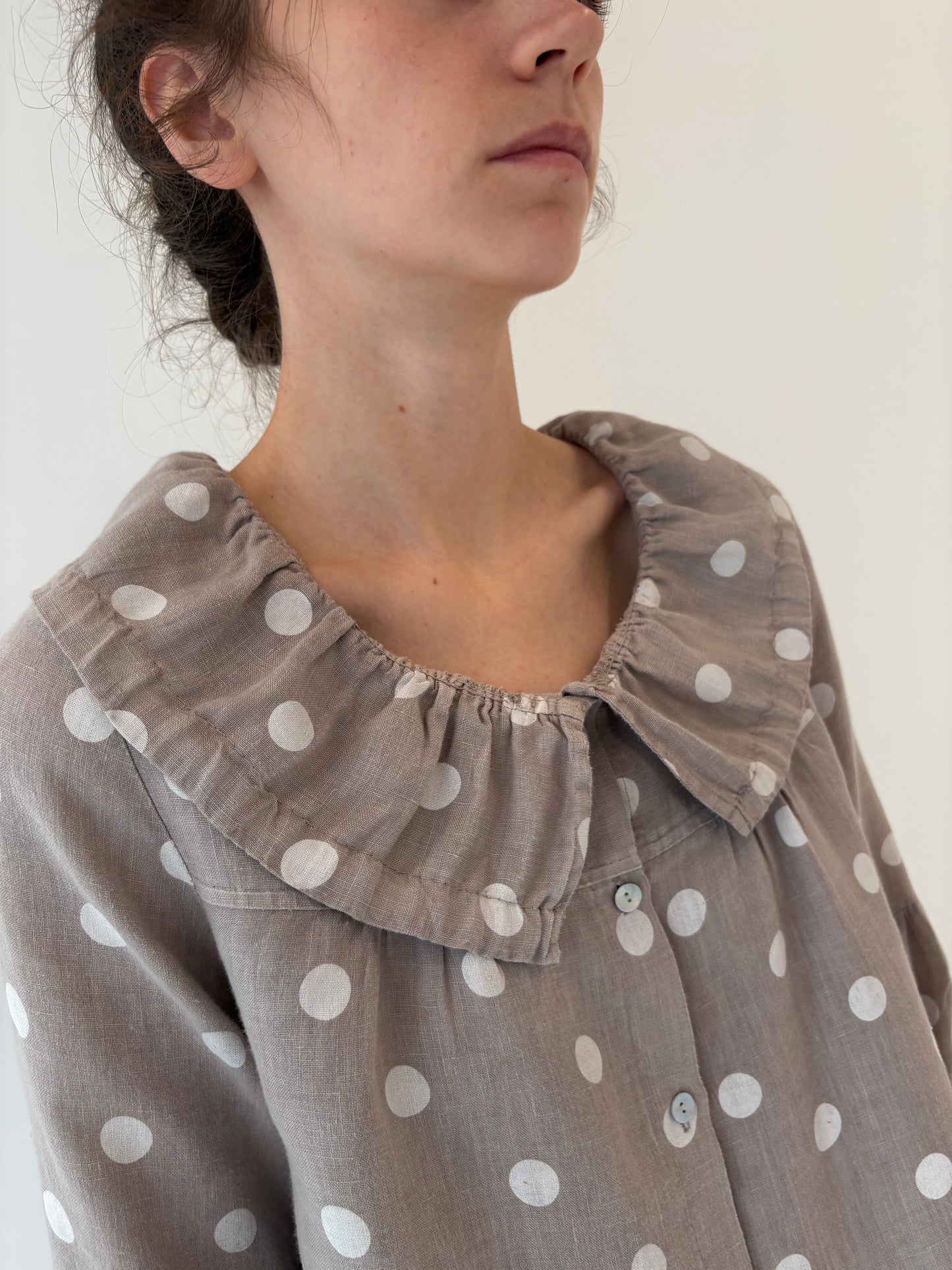 Sacou / top italian light nude din in cu buline