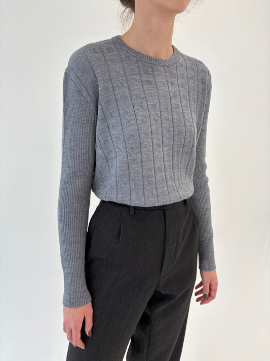 Pulover vintage italian din lana merino extrafina de gramaj mare ribbed