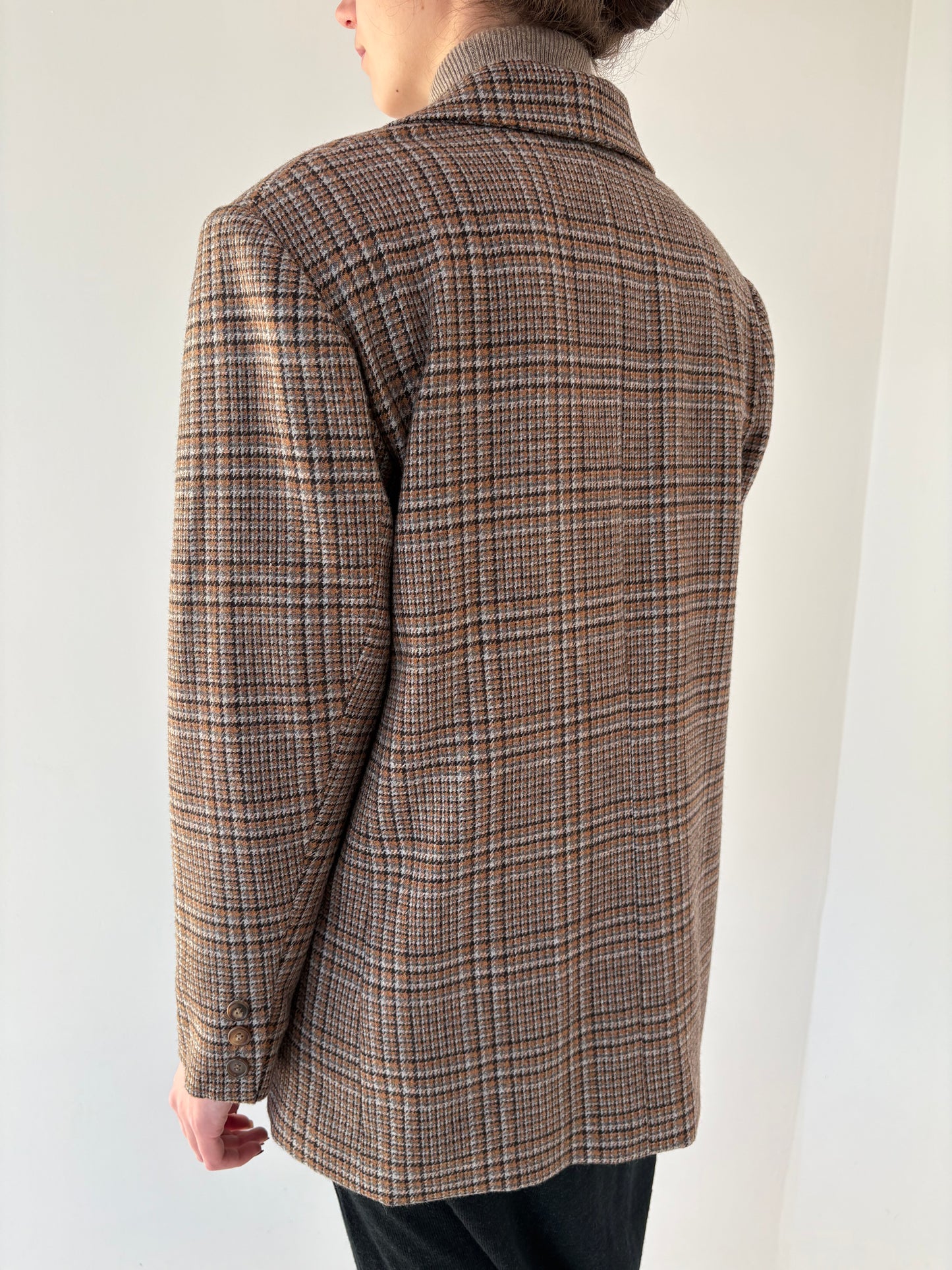 Sacou italian petigw din tweed de lana extrafina camel, negru și gri