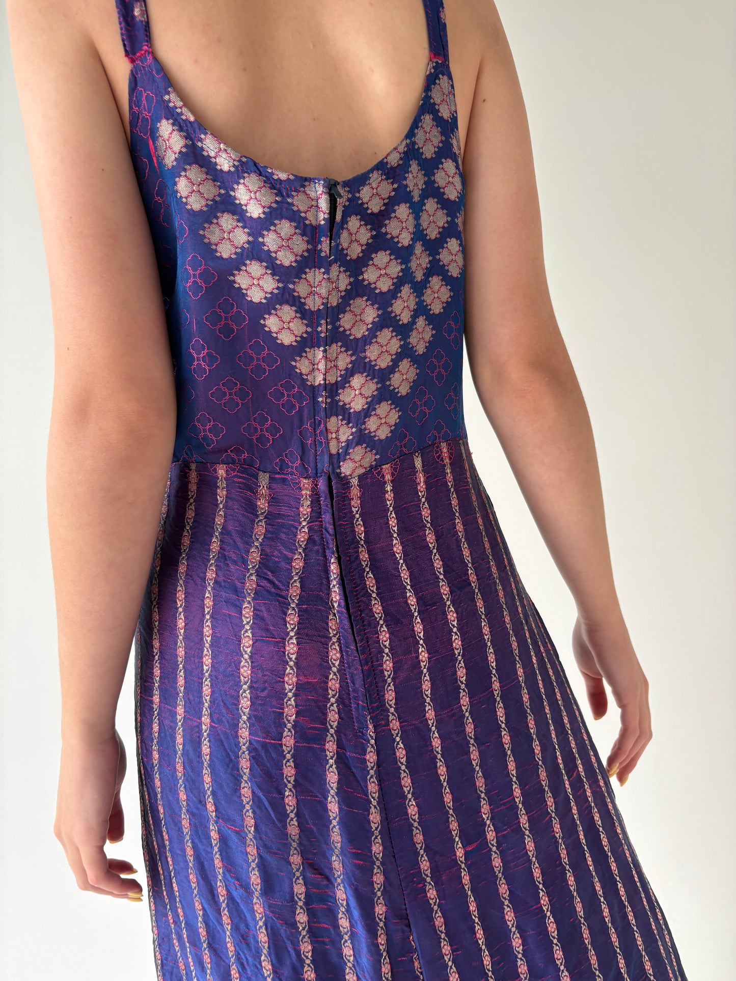 Rochie vintage maxi din jacquard moale de mătase naturală