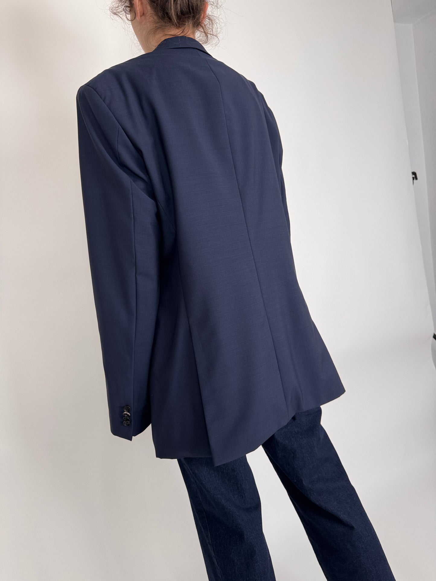 Sacou tall Hugo Boss Navy blue din stofita de vară