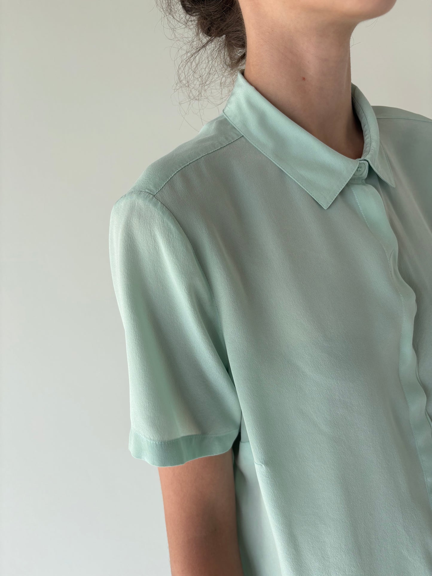 Cămașa de brand Madeleine light mint green din mătase naturală