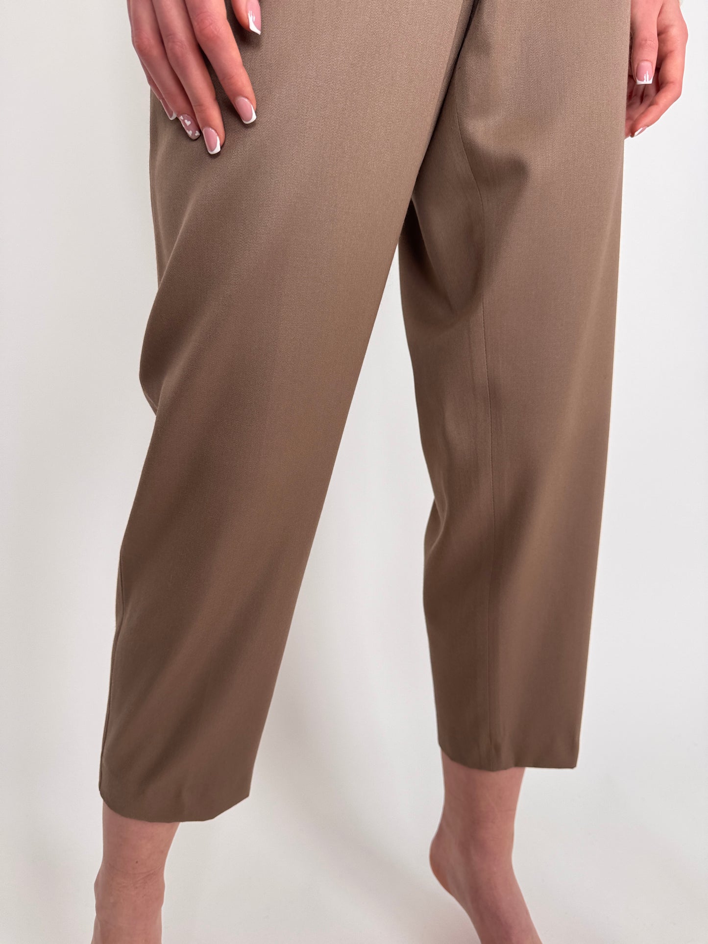 Pantaloni luxury Max Mara cu talie ultra marcată înaltă dark nude