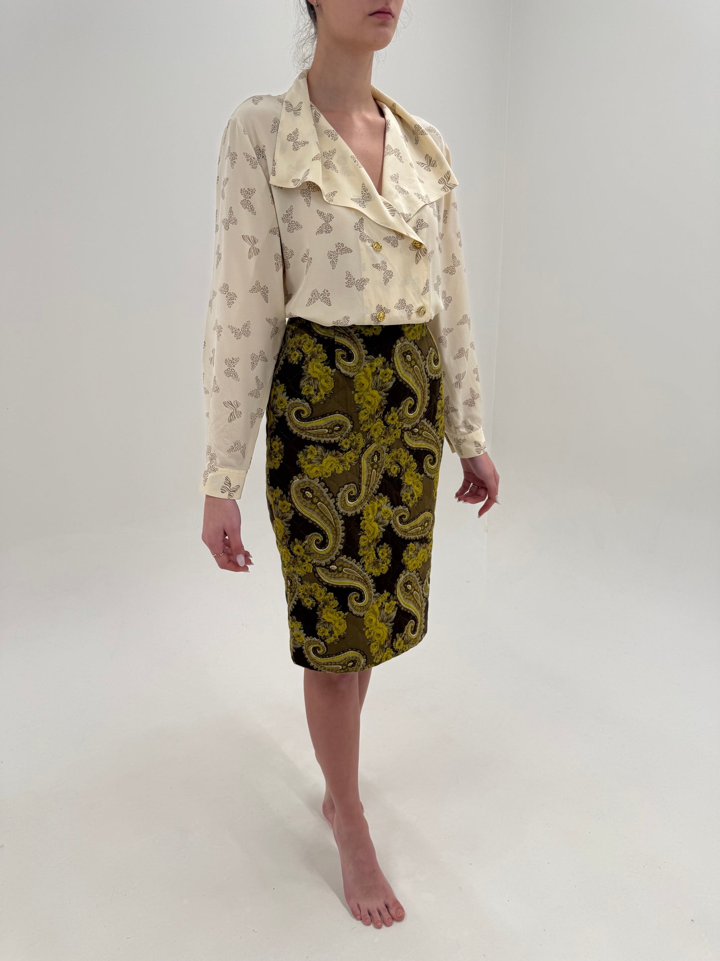 Fustă italiană high end din matlase excepțional cu print paisley conică